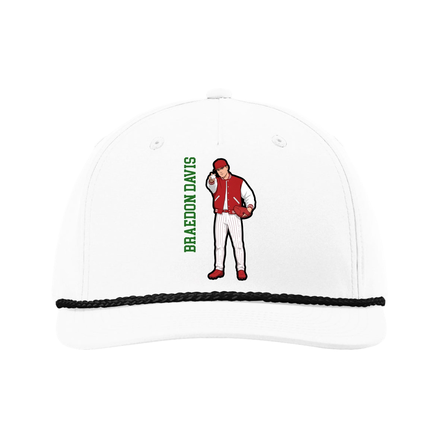 Five-Panel Classic Rope Cap — Name Vertical in White