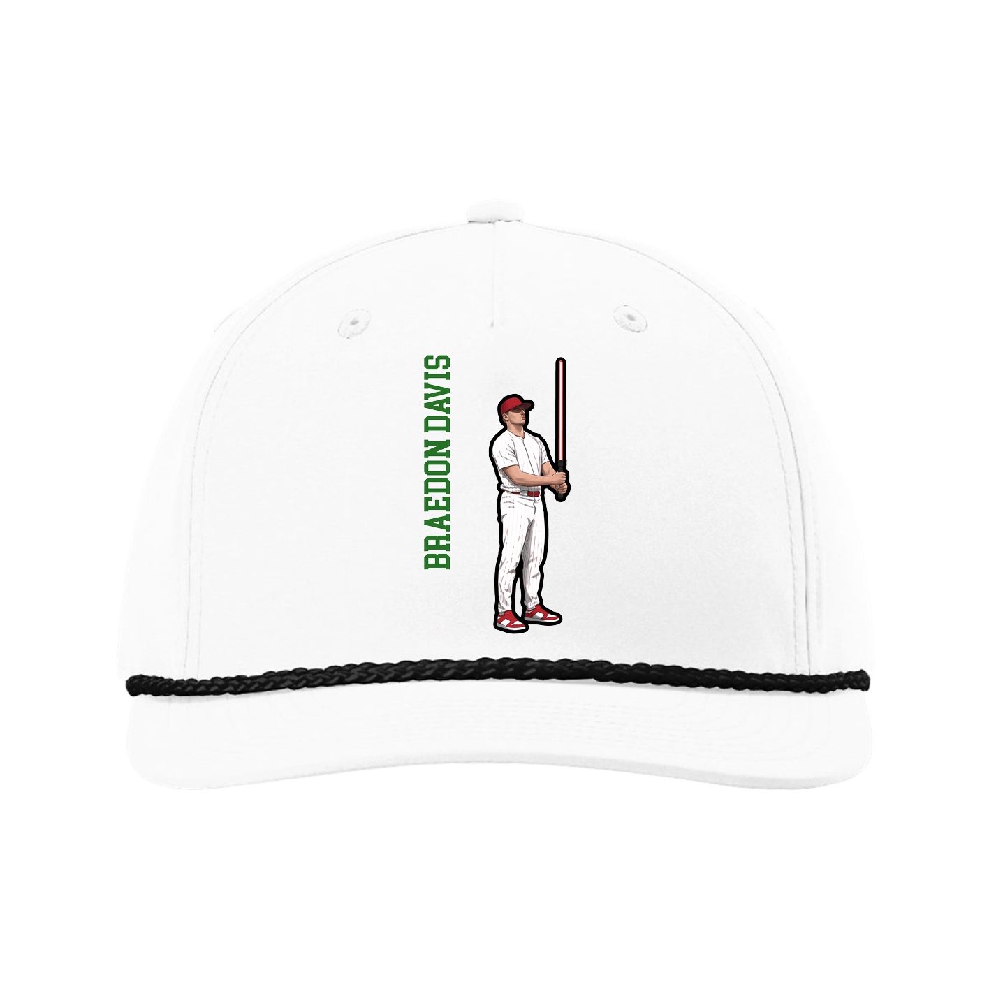Five-Panel Classic Rope Cap — Name Vertical in White
