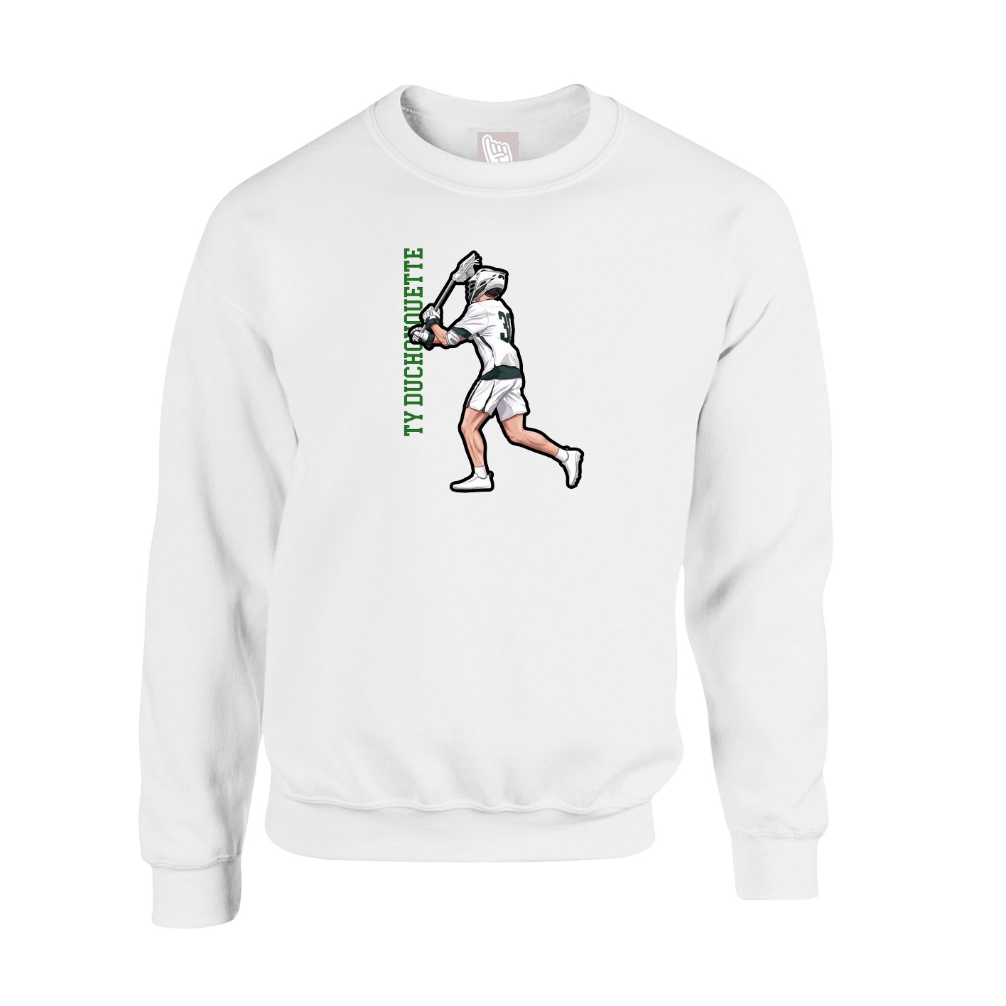 Fleece Crew — Name Vertical in White