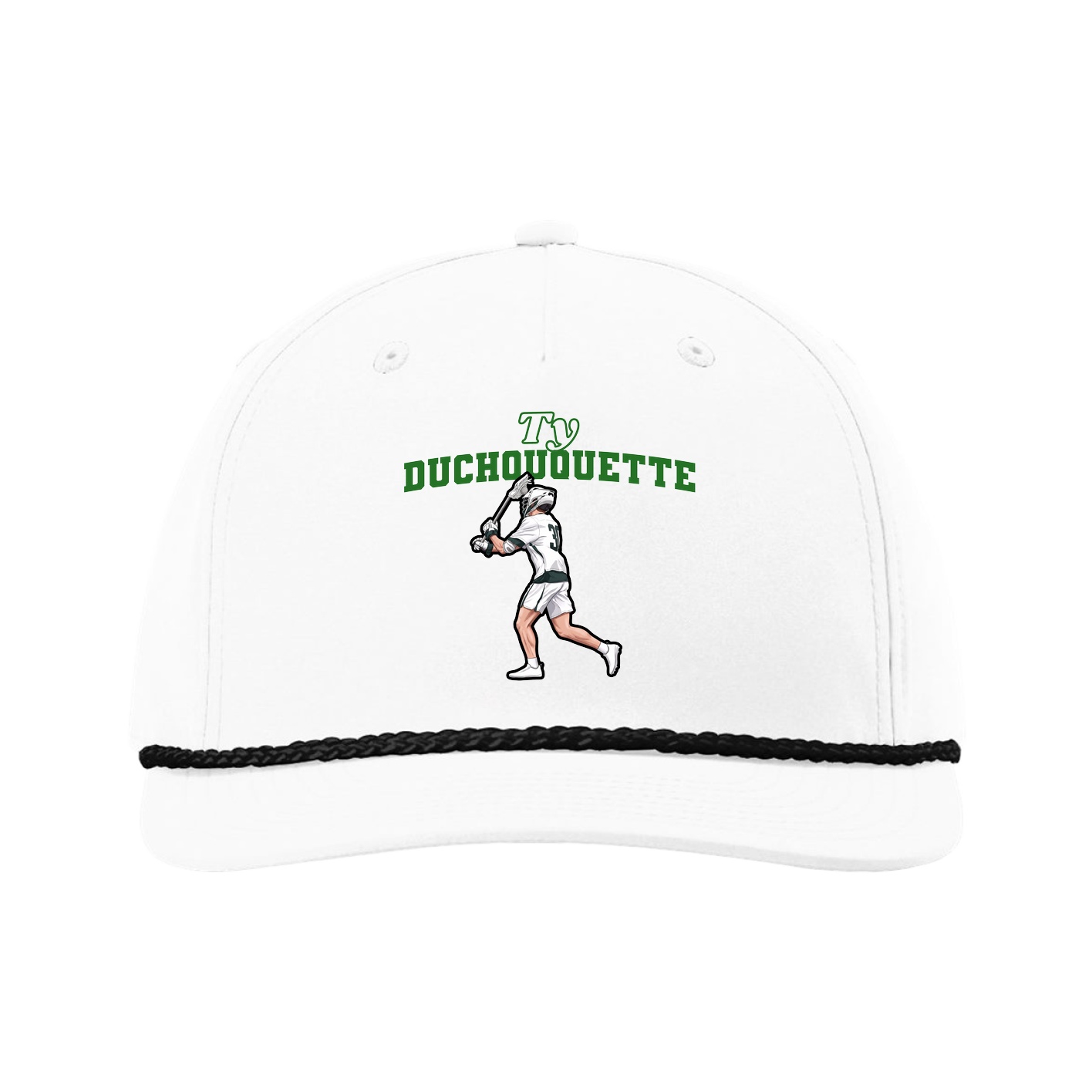 Five-Panel Classic Rope Cap — Name Arch in White