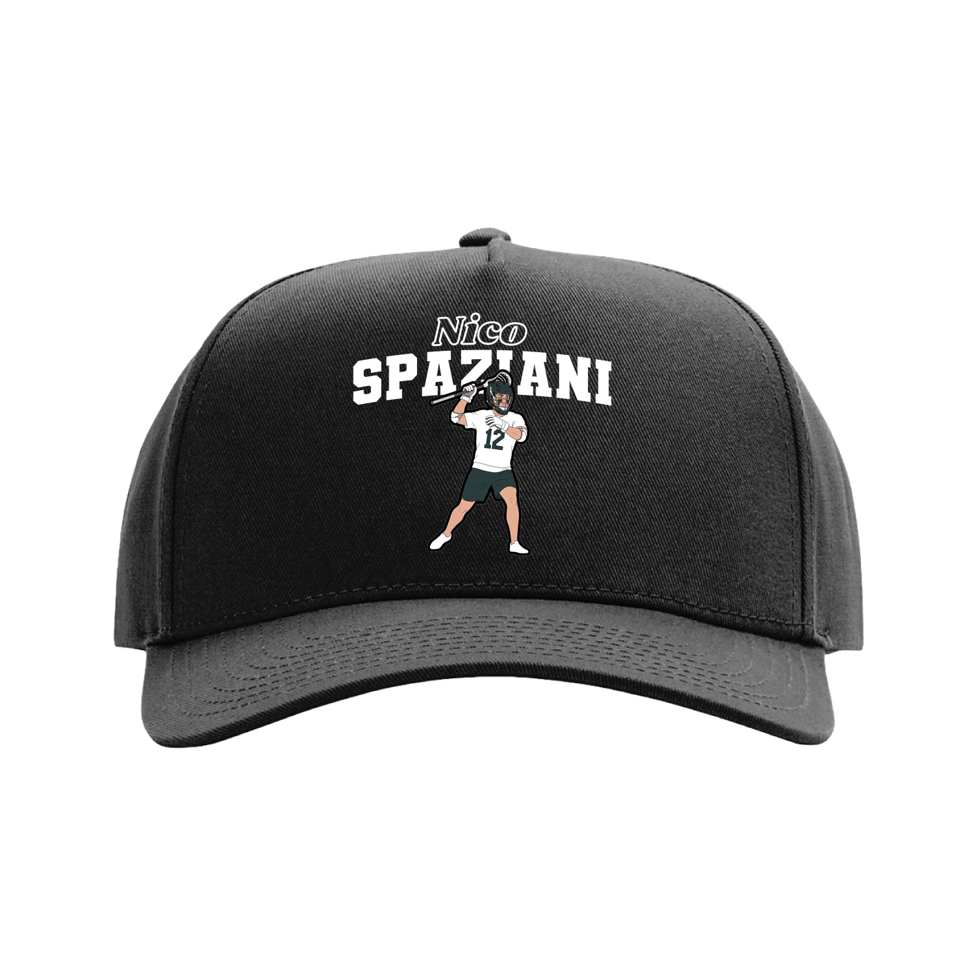 Full Fabric Five-Panel Champ Cap — Name Arch in Black