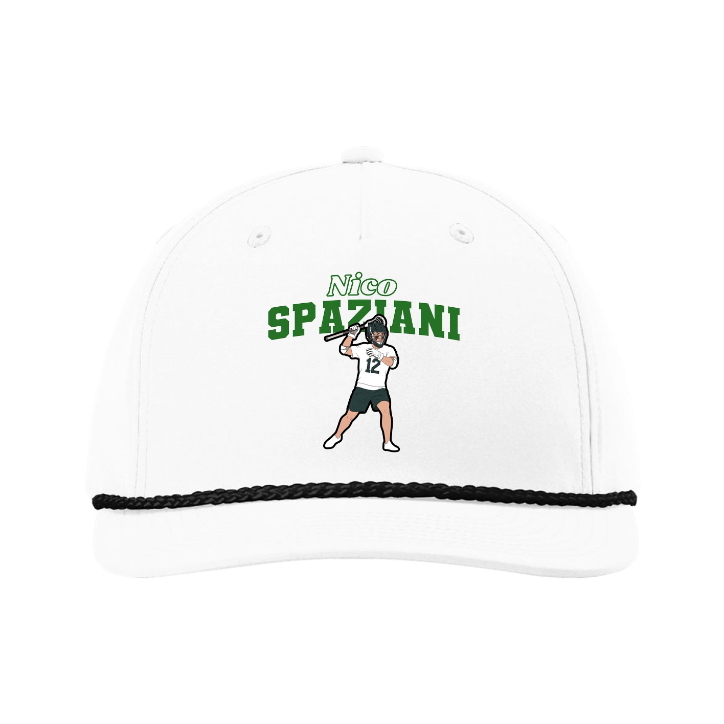Five-Panel Classic Rope Cap — Name Arch in White