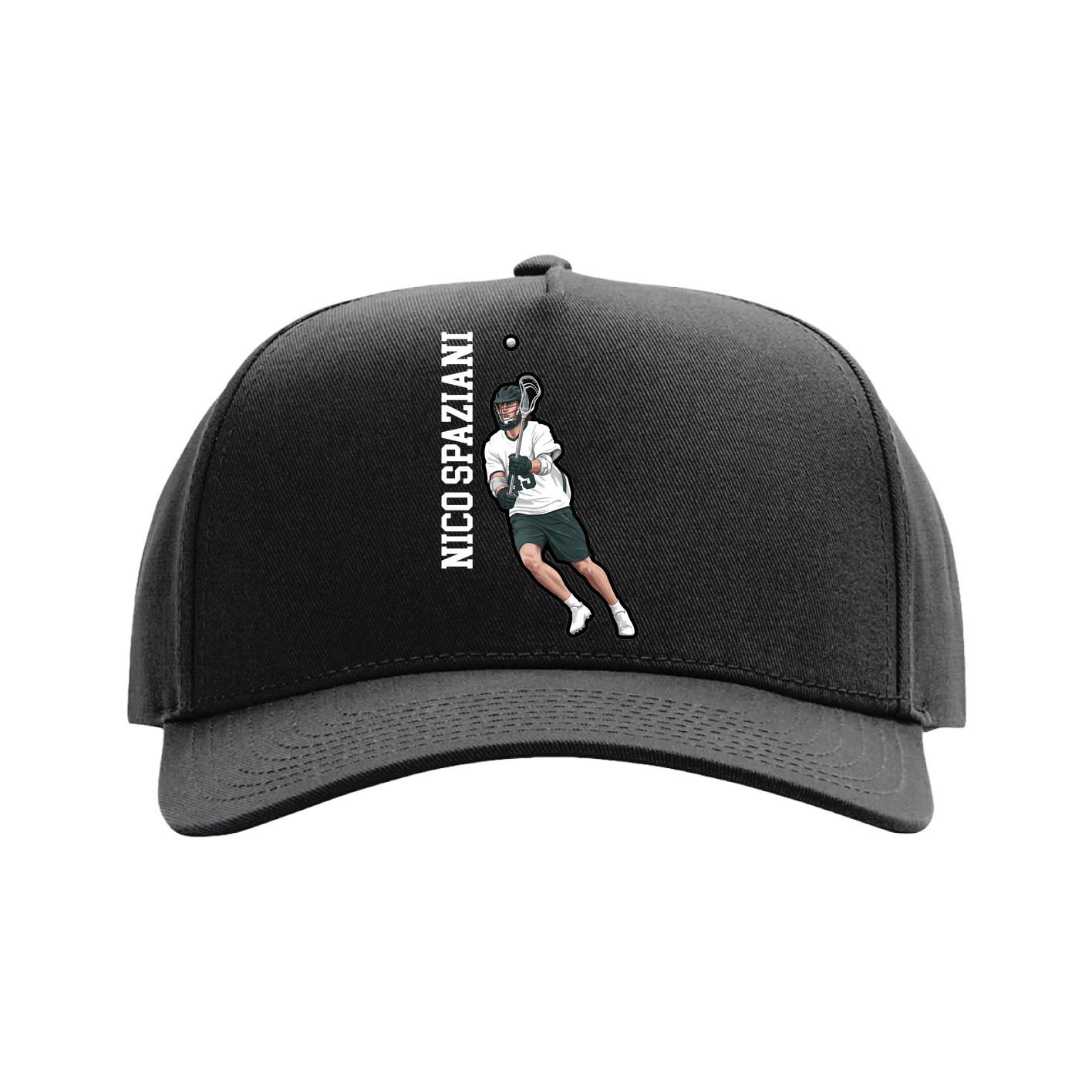 Full Fabric Five-Panel Champ Cap — Name Vertical in Black