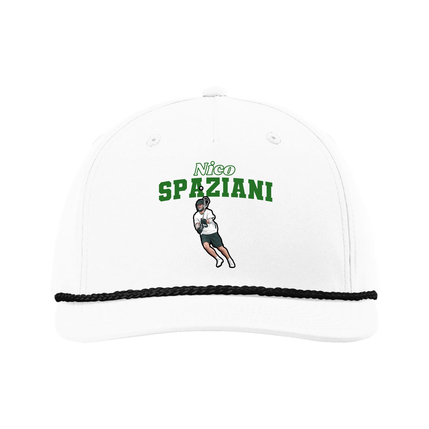 Five-Panel Classic Rope Cap — Name Arch in White