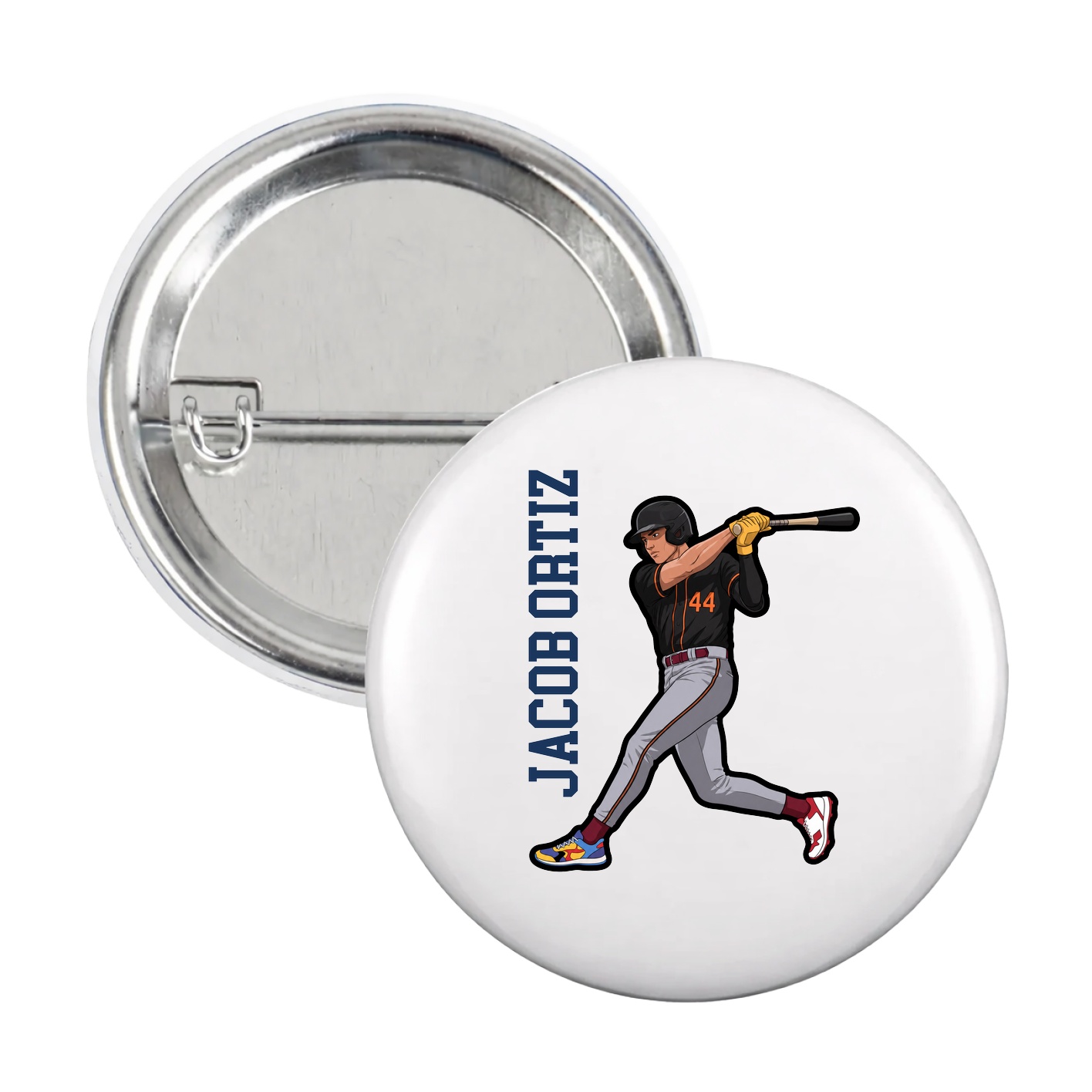 Game Day Button — Name Vertical in White