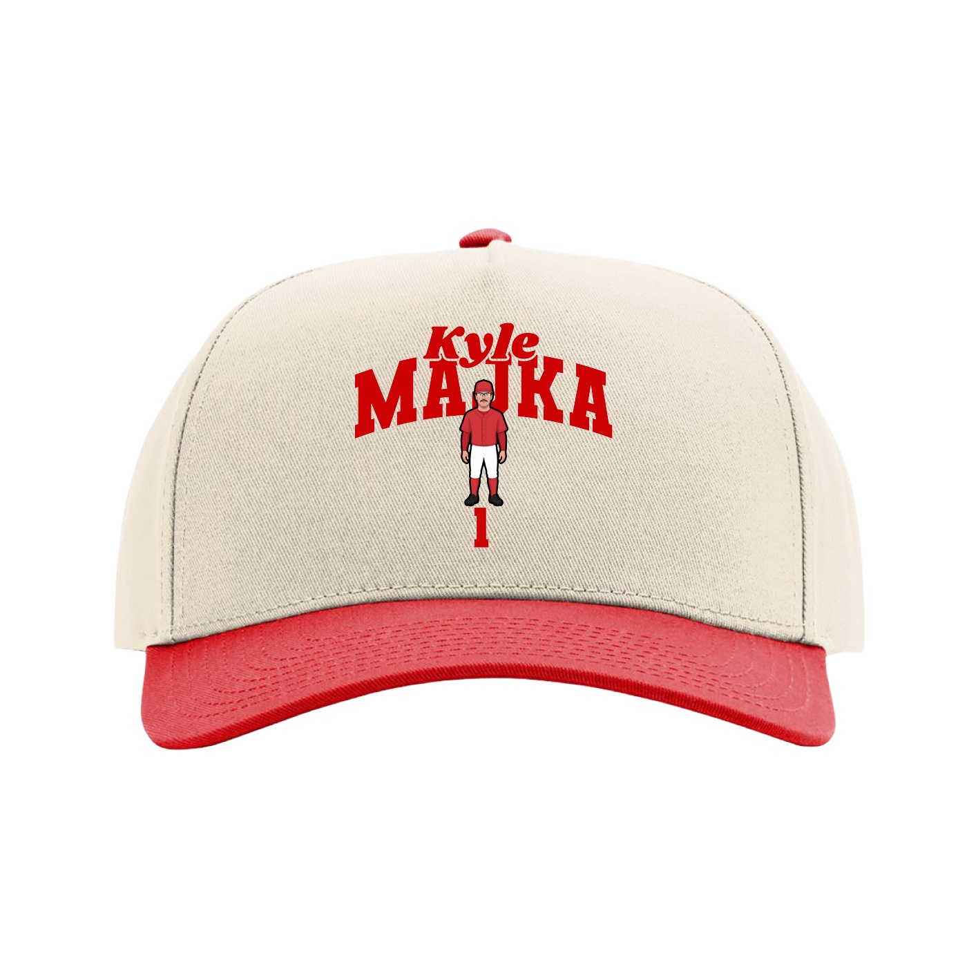 Full Fabric Five-Panel Champ Cap — Signature Arch in Cream/Red