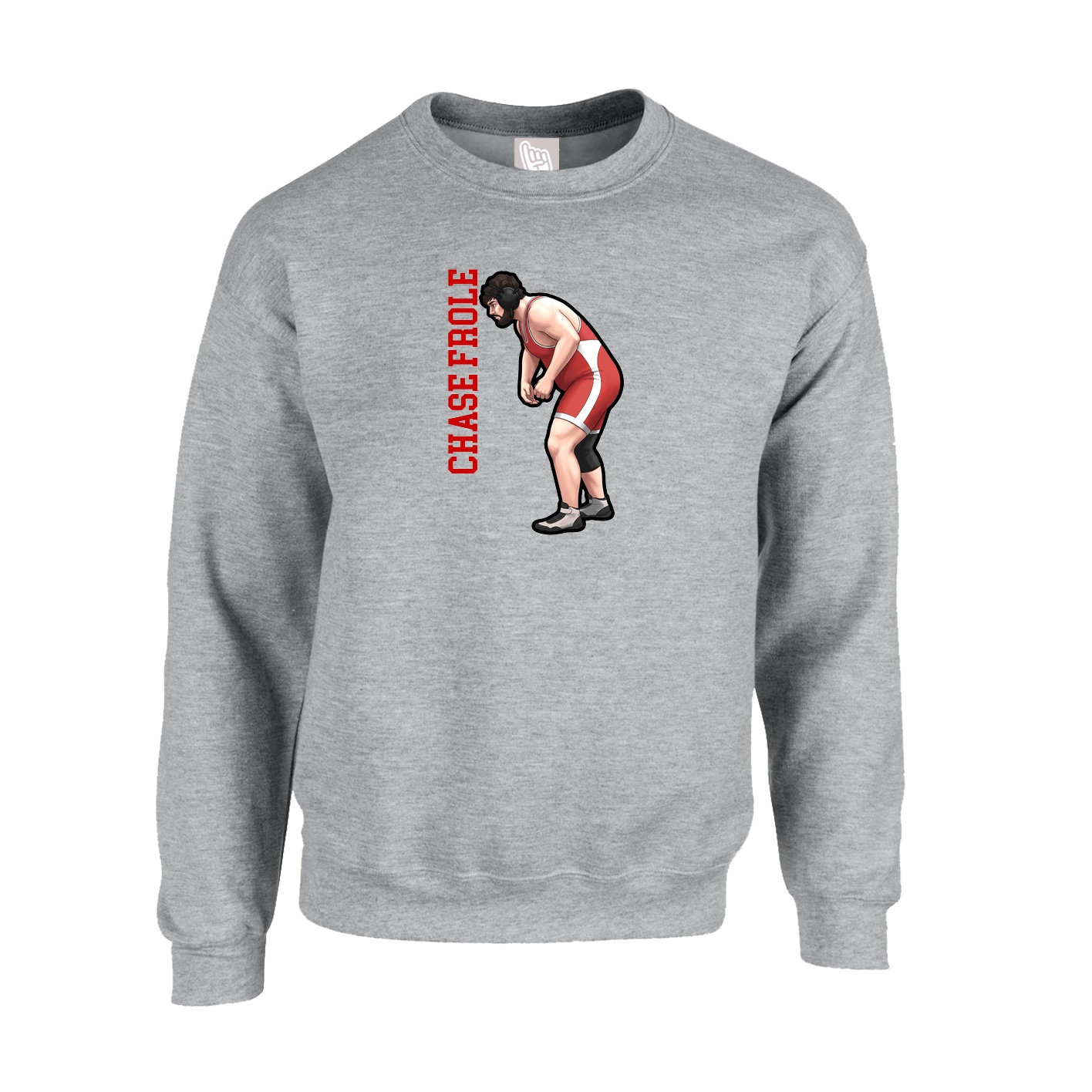 Fleece Crew — Name Vertical in Grey