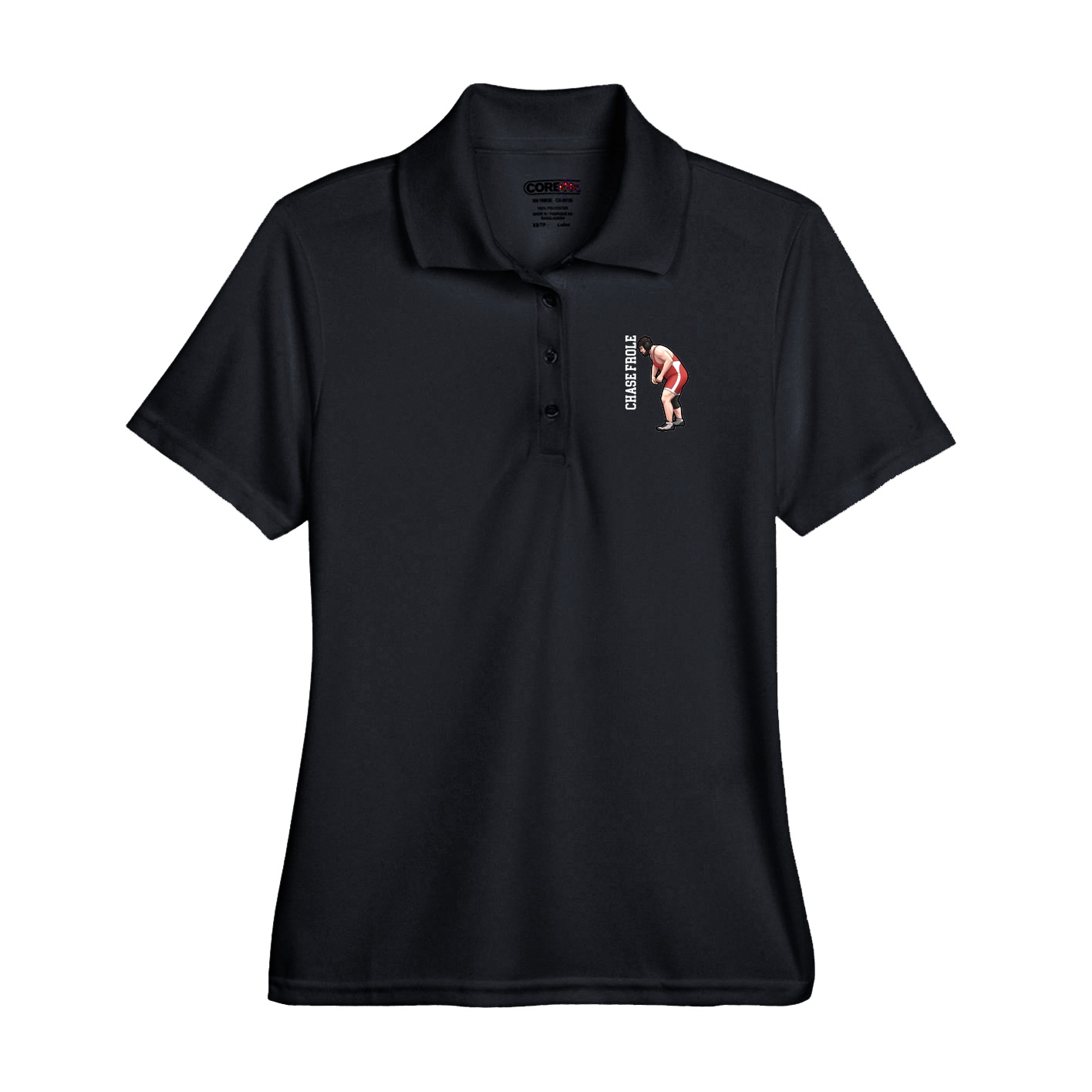 Performance Polo — Name Vertical in Black
