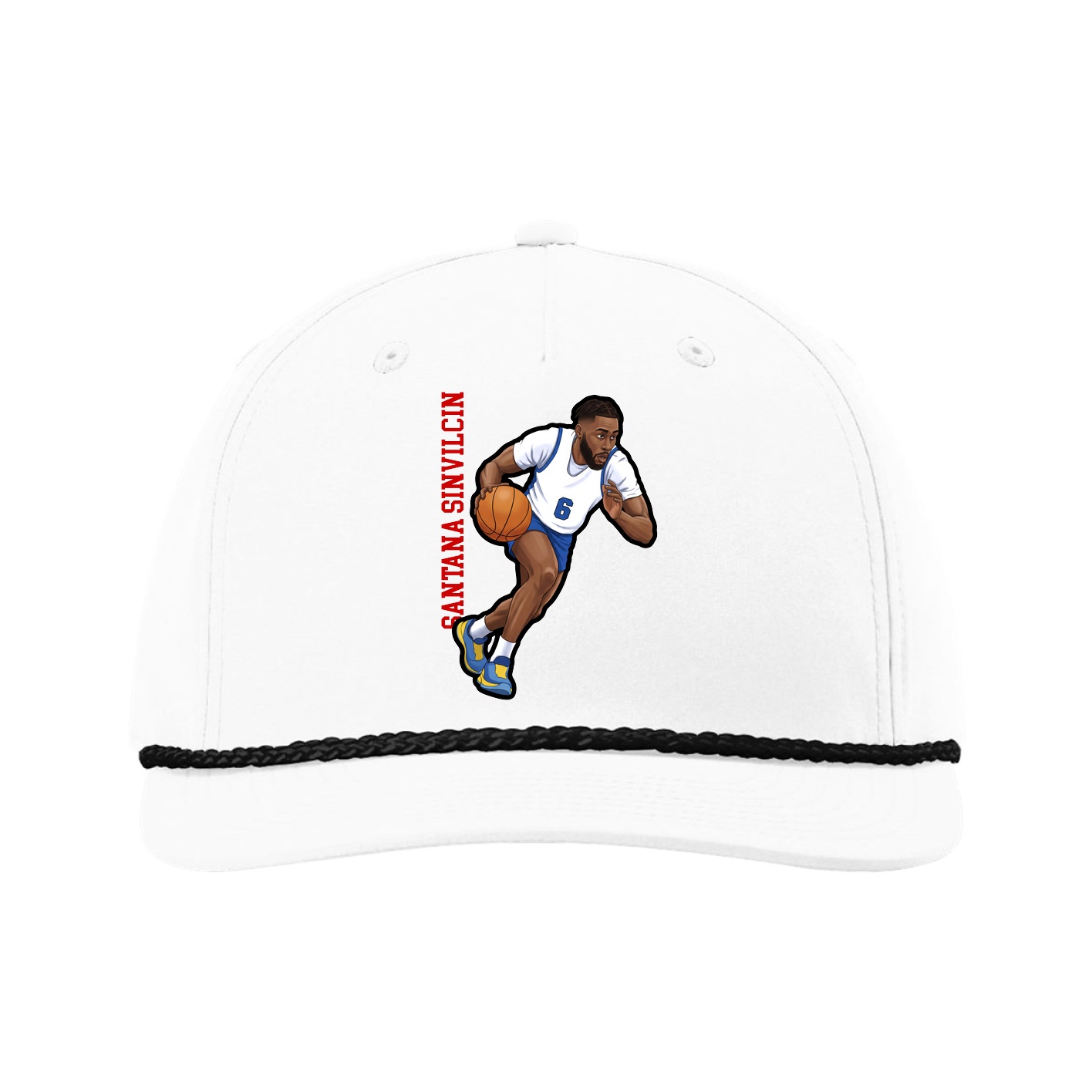 Five-Panel Classic Rope Cap — Name Vertical in White