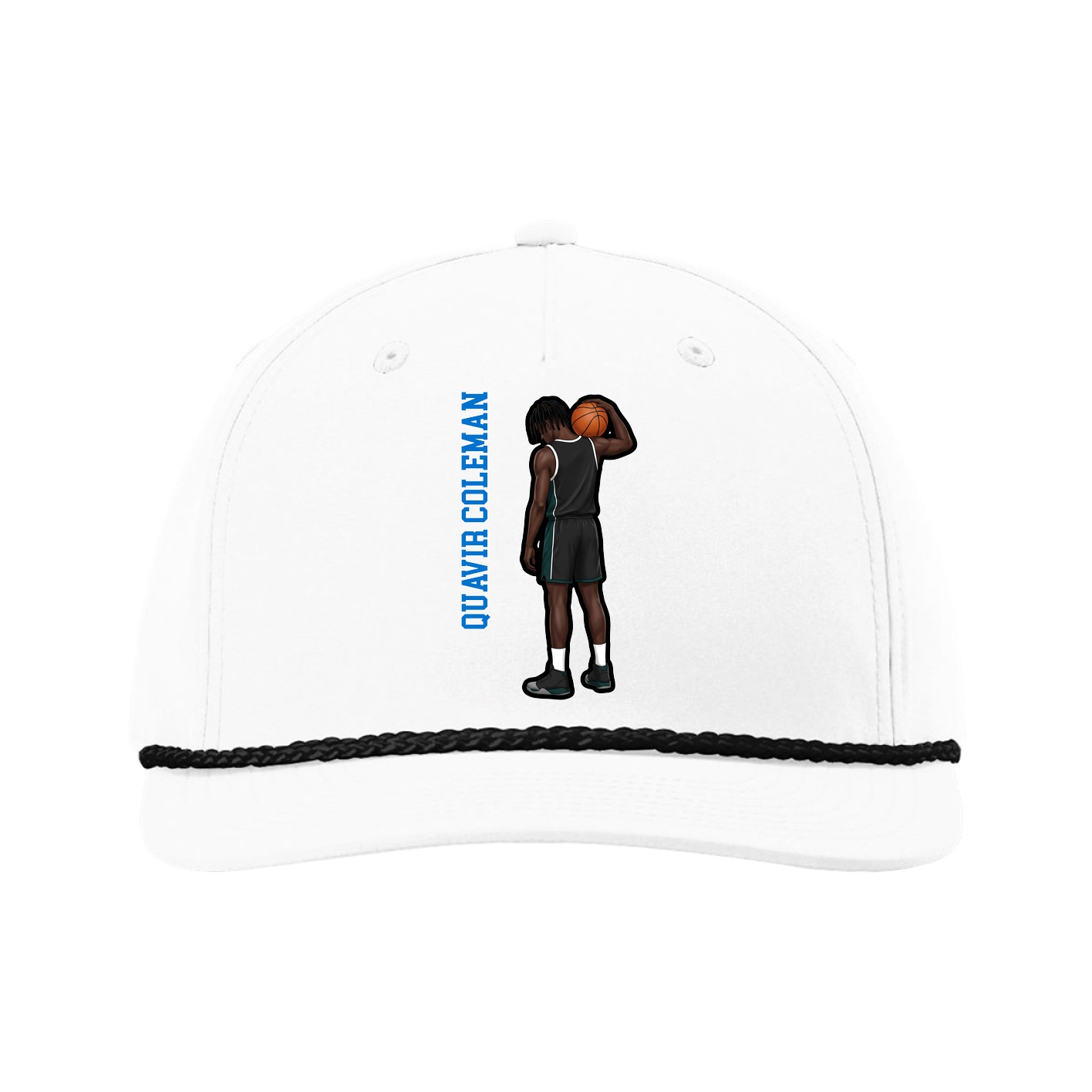Five-Panel Classic Rope Cap — Name Vertical in White