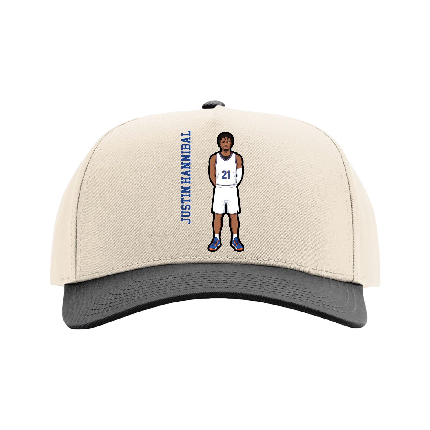 Full Fabric Five-Panel Champ Cap — Name Vertical in Cream/Black