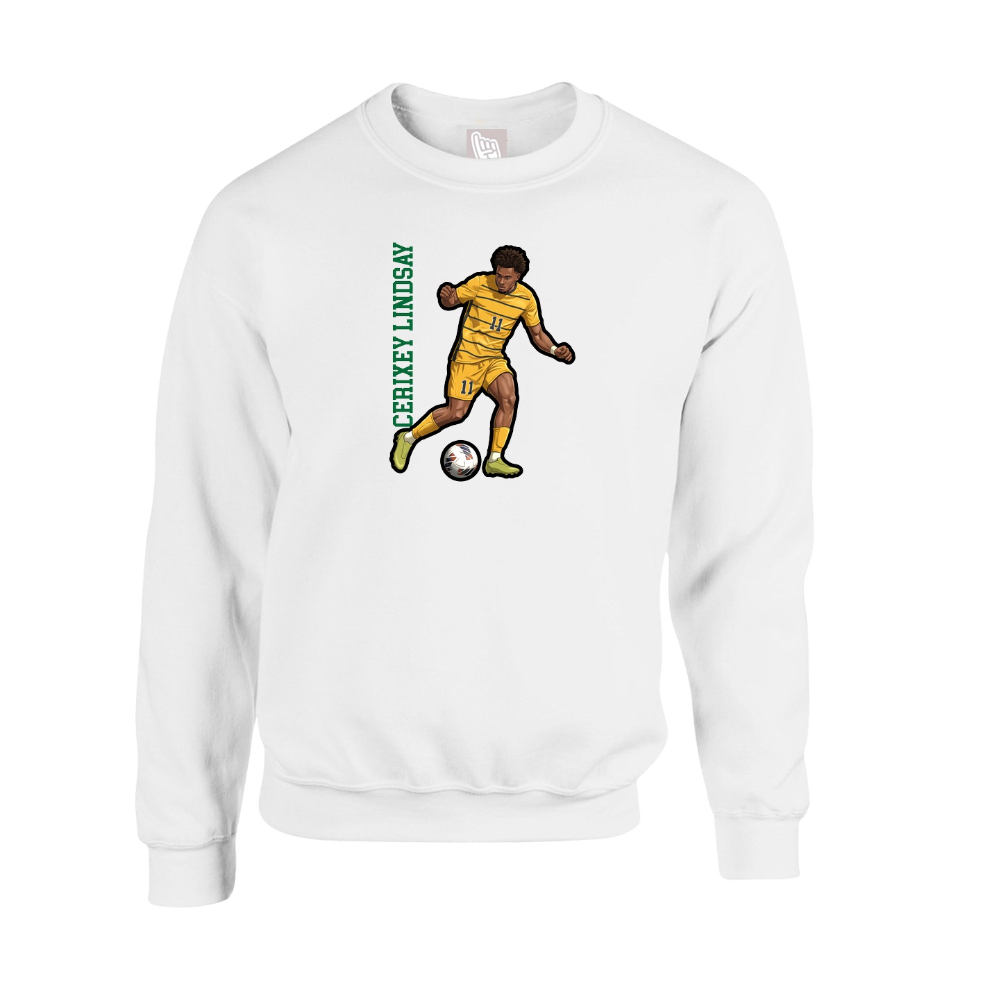 Fleece Crew — Name Vertical in White