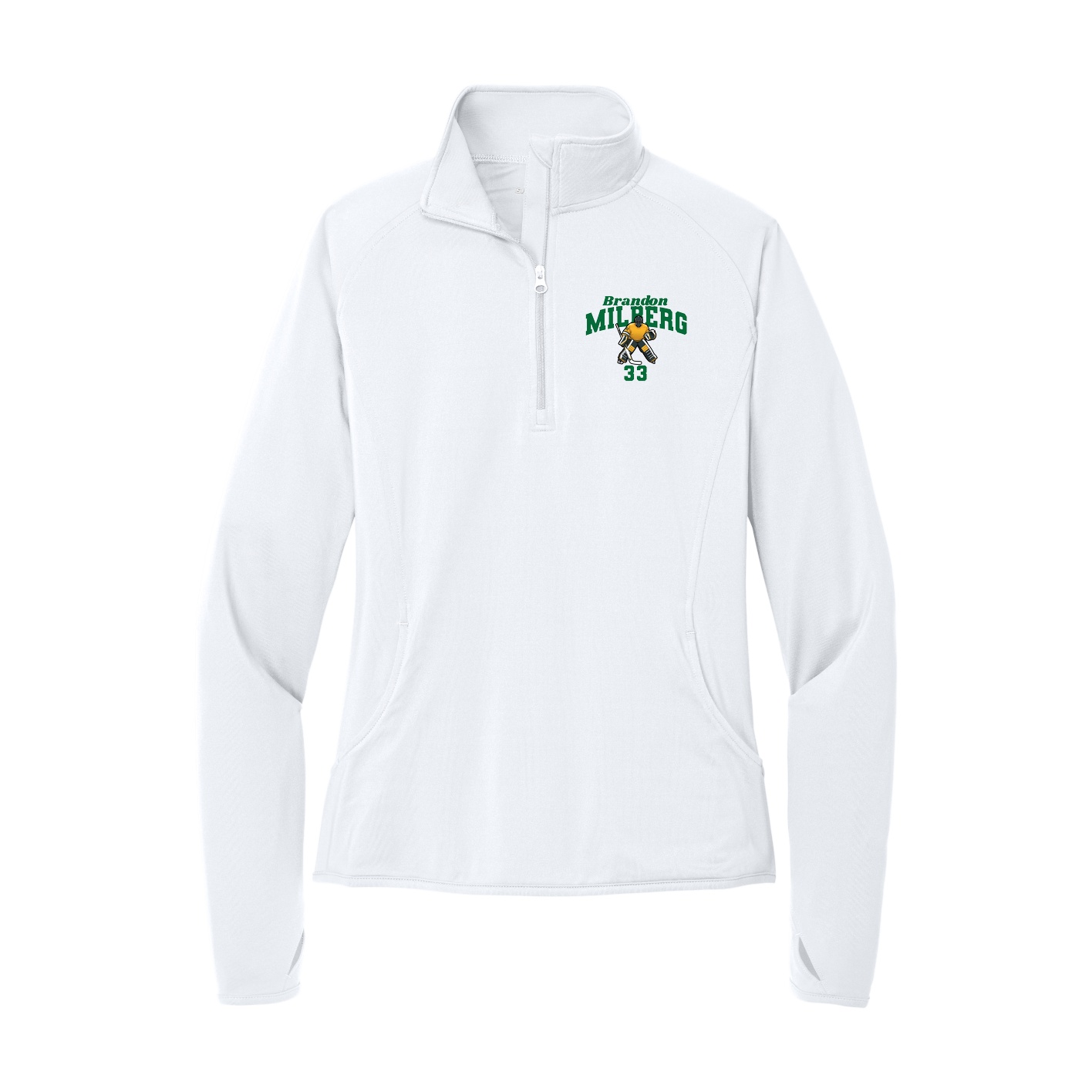 Women's Q-Zip Pullover — Signature Arch in White