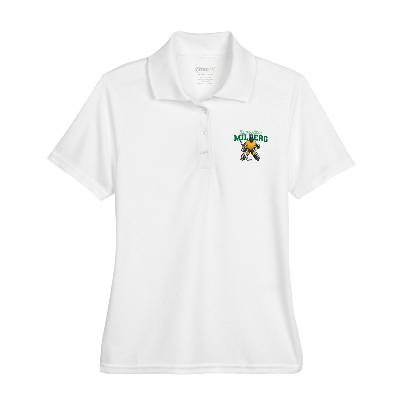 Womens Performance Polo — Name Arch in White