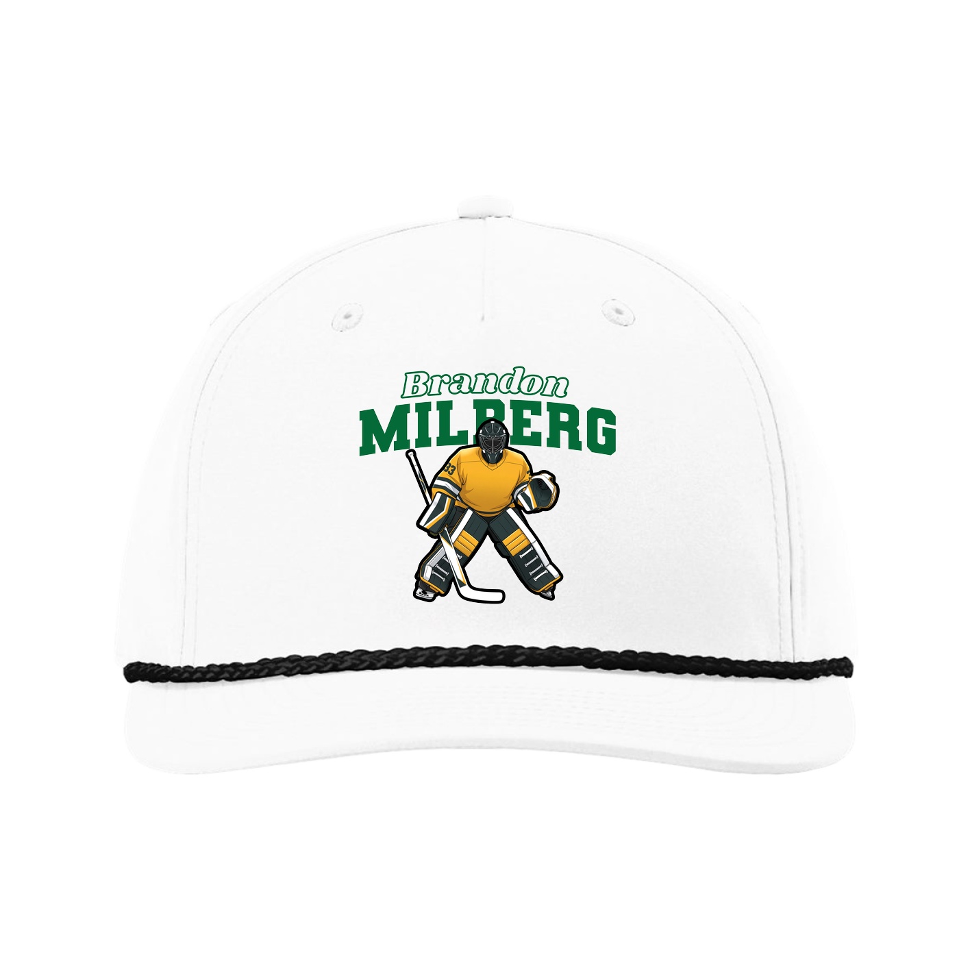 Five-Panel Classic Rope Cap — Name Arch in White