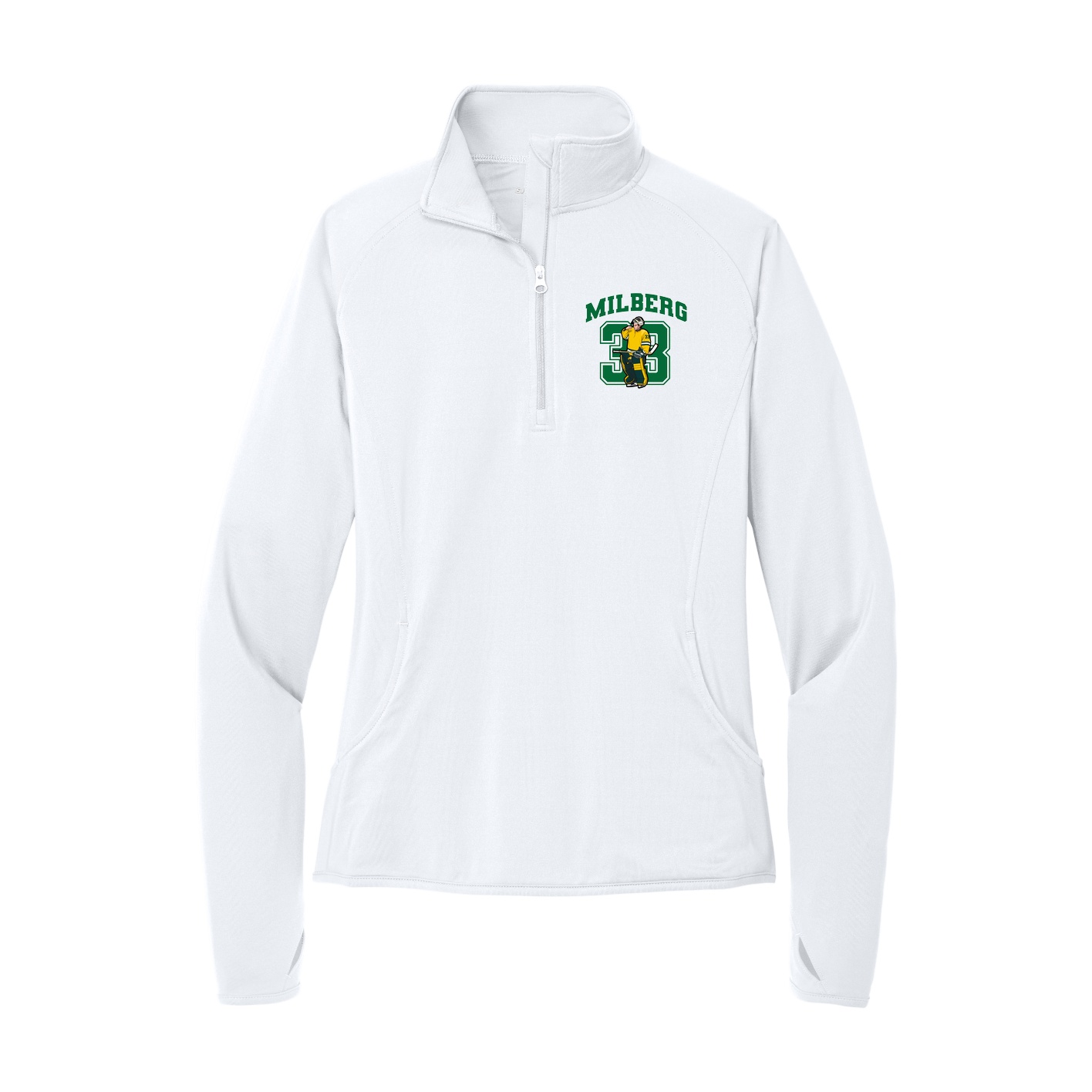 Women's Q-Zip Pullover — Number in White