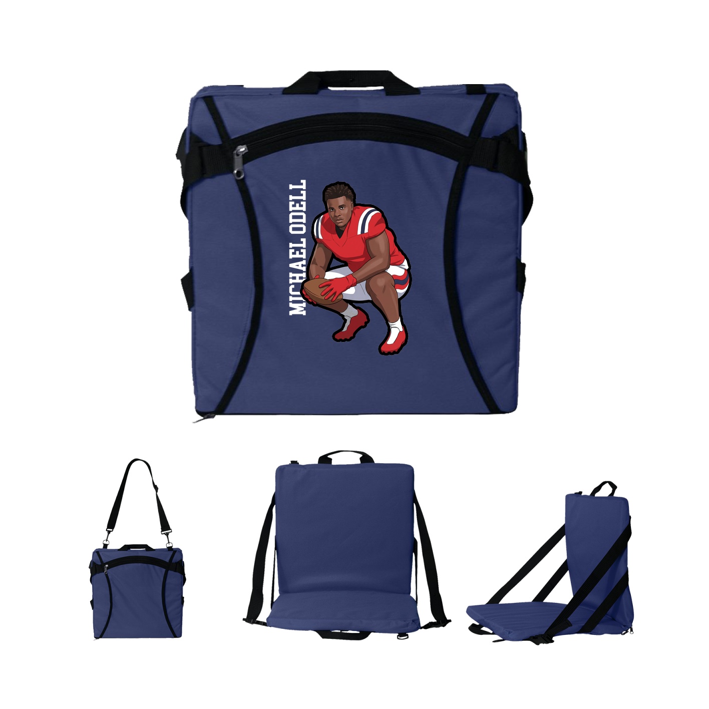 Folding Stadium Seat — Name Vertical in Navy
