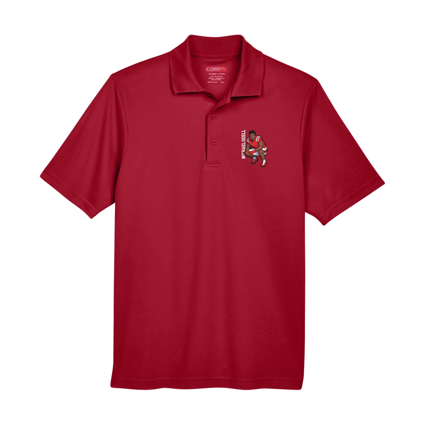 Performance Polo — Name Vertical in Red