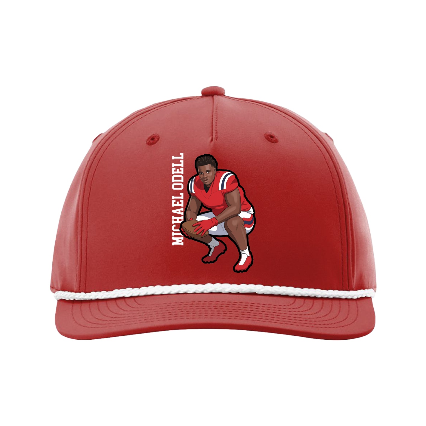 Five-Panel Classic Rope Cap — Name Vertical in Red
