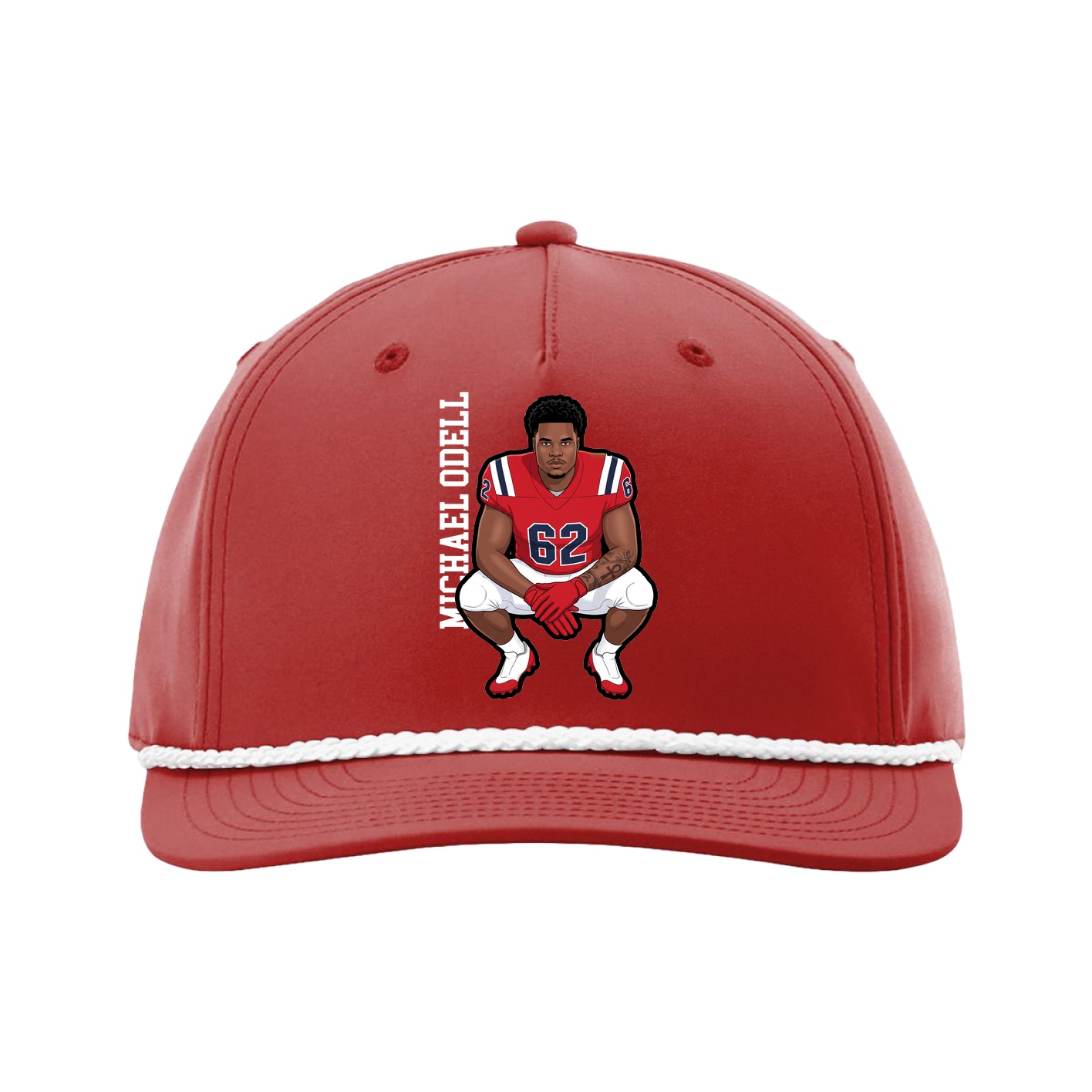 Five-Panel Classic Rope Cap — Name Vertical in Red