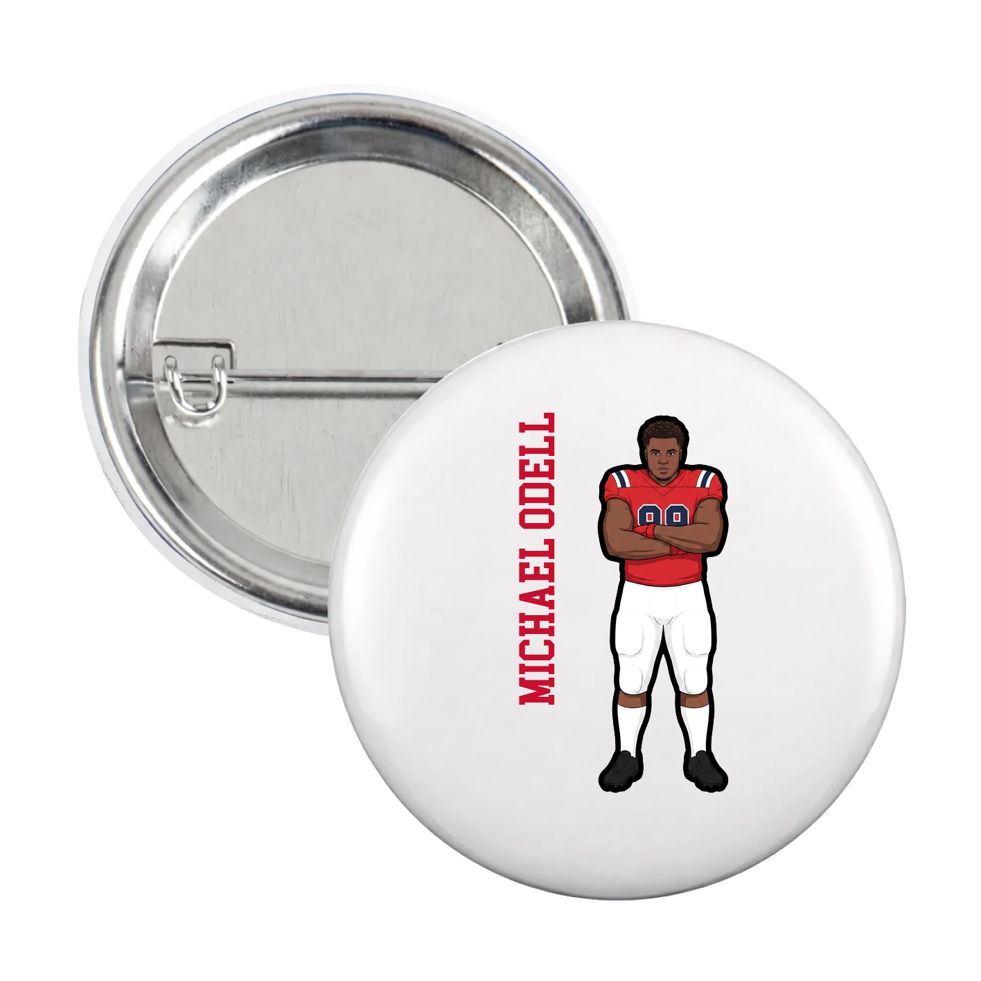 Game Day Button — Name Vertical in White