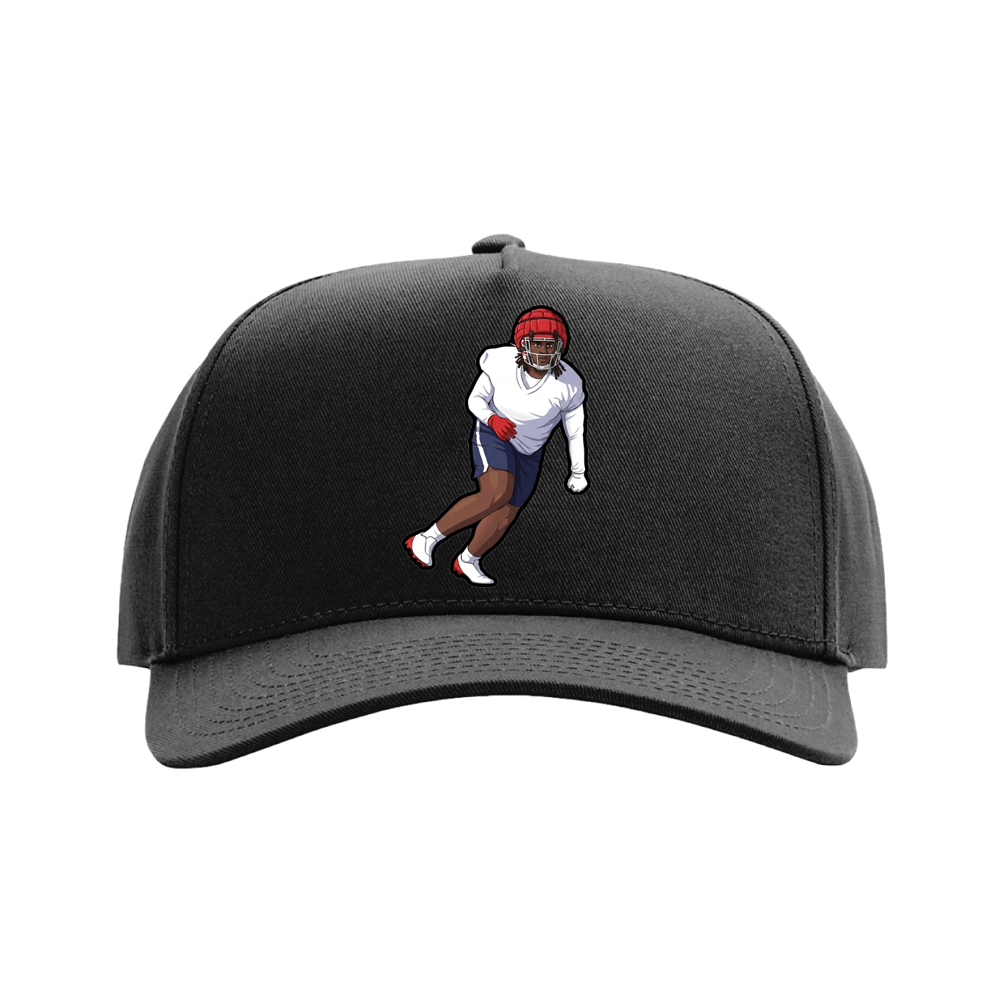 Full Fabric Five-Panel Champ Cap — Name Vertical in Black
