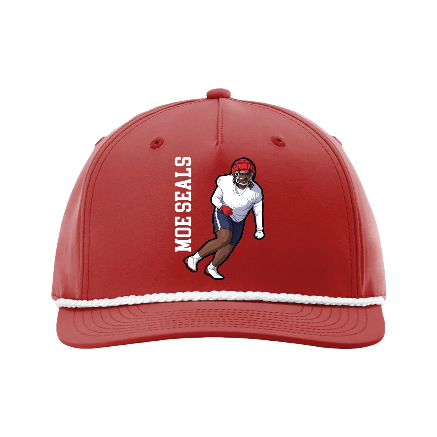 Five-Panel Classic Rope Cap — Name Vertical in Red
