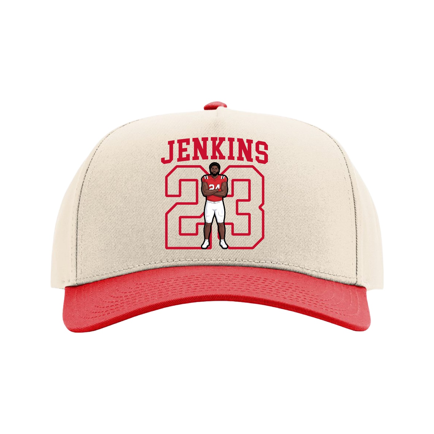 Full Fabric Five-Panel Champ Cap — Shirsey in Cream/Red
