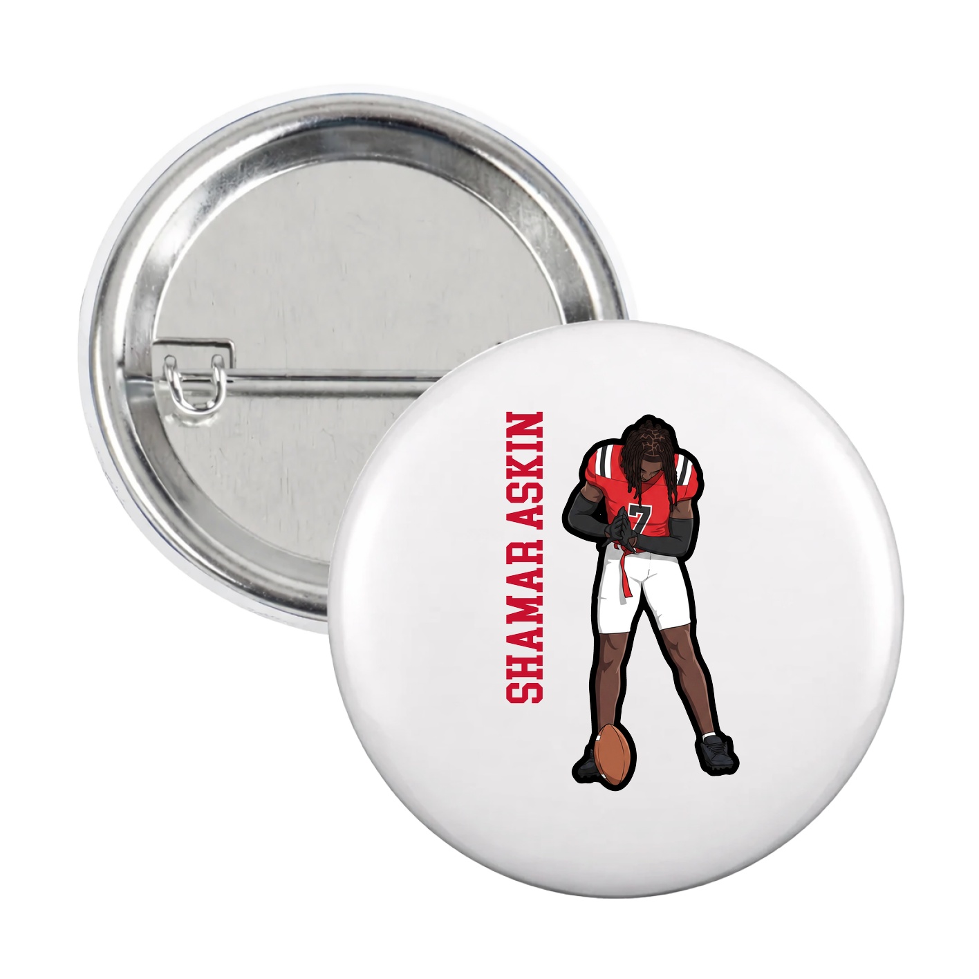 Game Day Button — Name Vertical in White