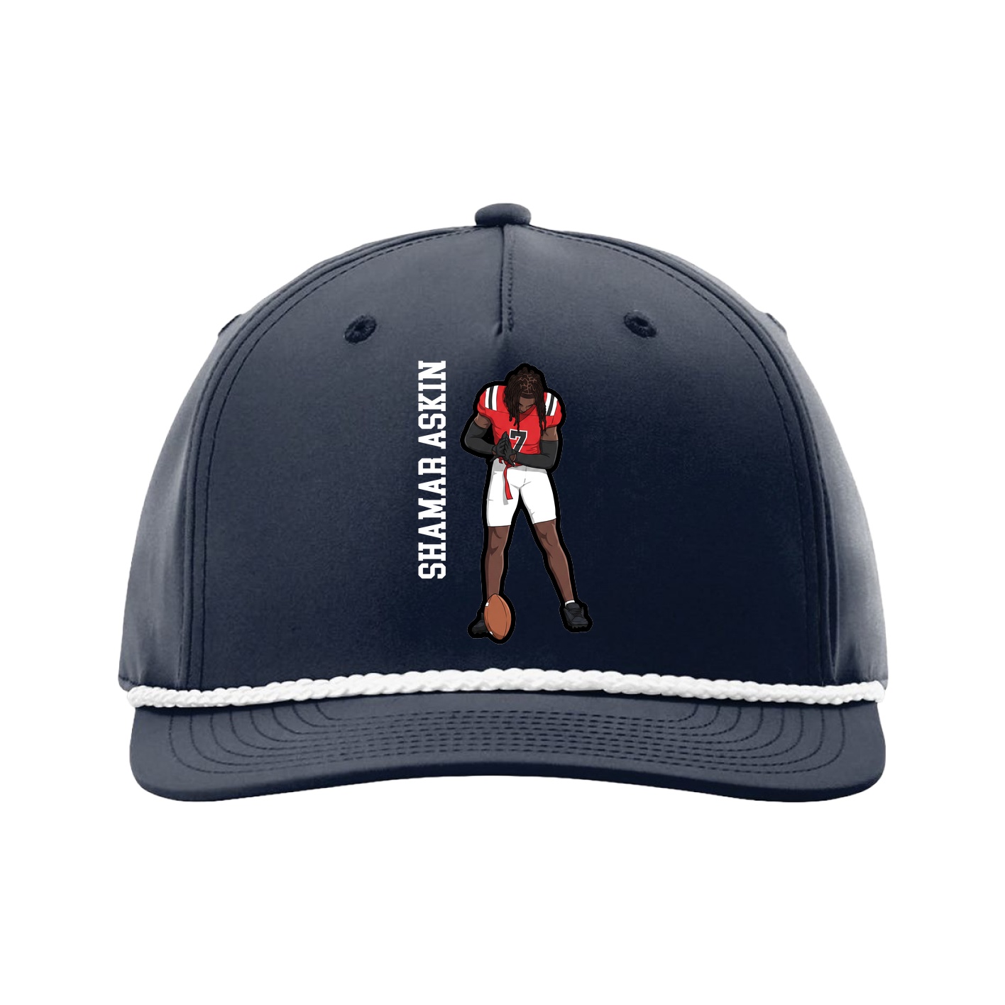 Five-Panel Classic Rope Cap — Name Vertical in Navy