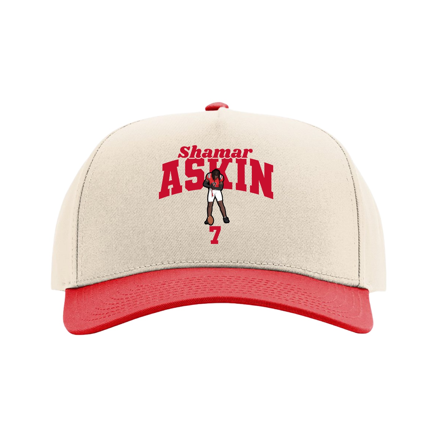Full Fabric Five-Panel Champ Cap — Signature Arch in Cream/Red