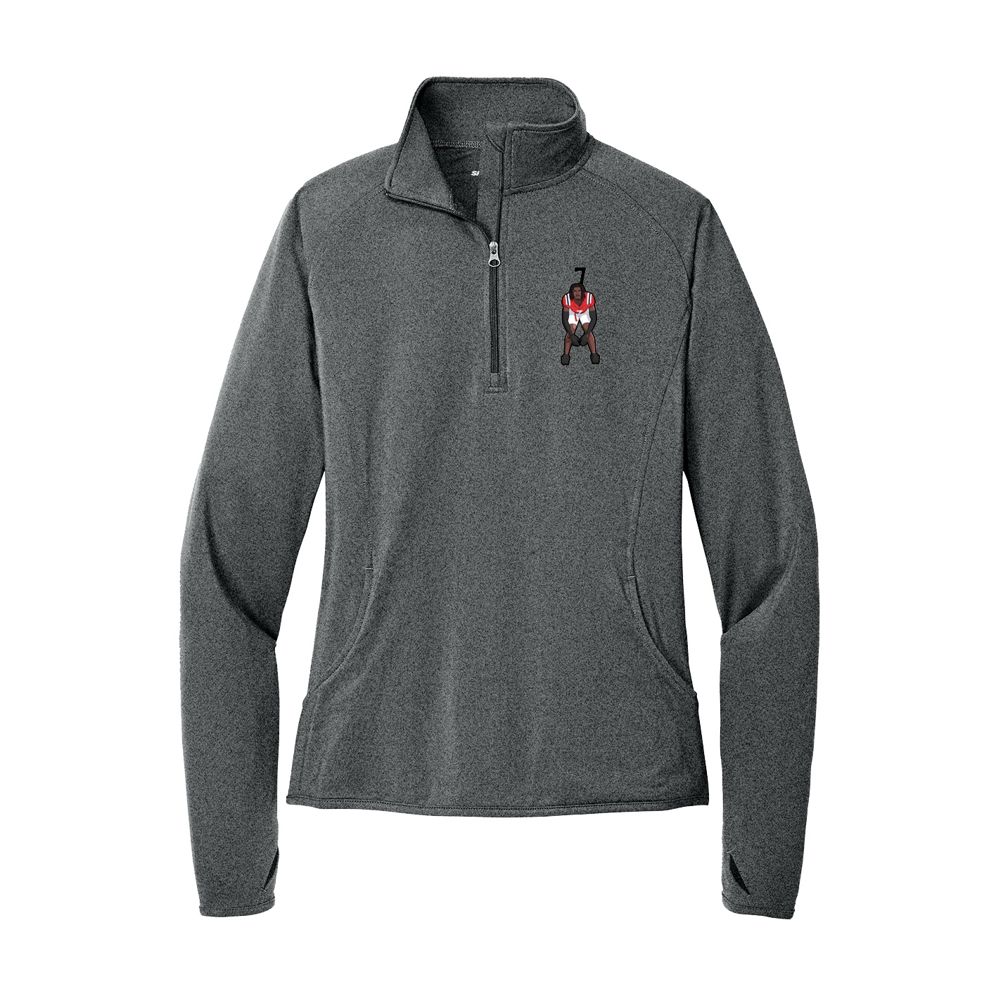 Women's Q-Zip Pullover — Number Top in Grey