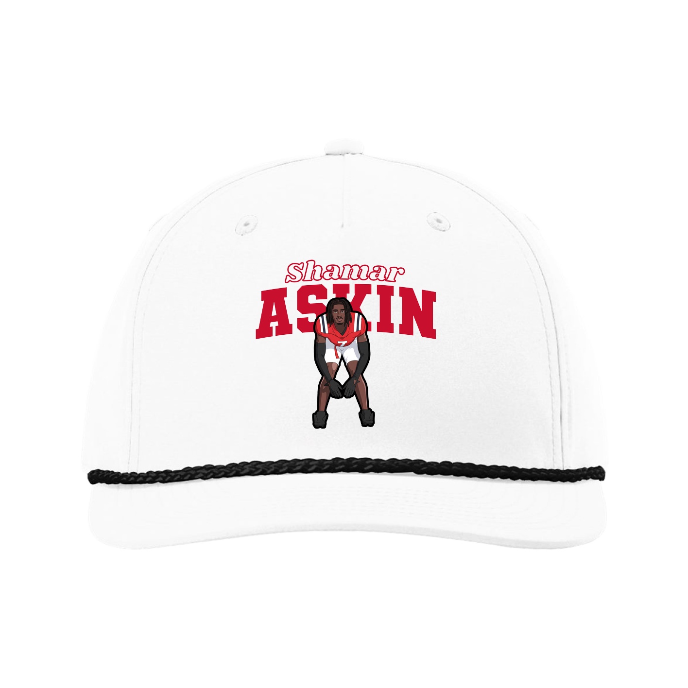 Five-Panel Classic Rope Cap — Name Arch in White