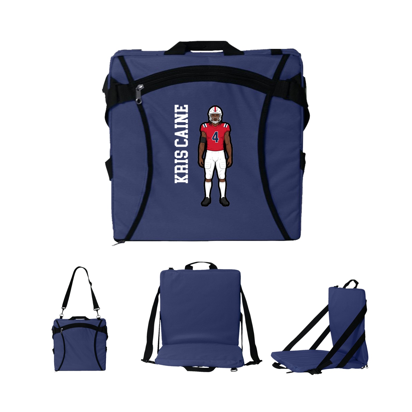 Folding Stadium Seat — Name Vertical in Navy