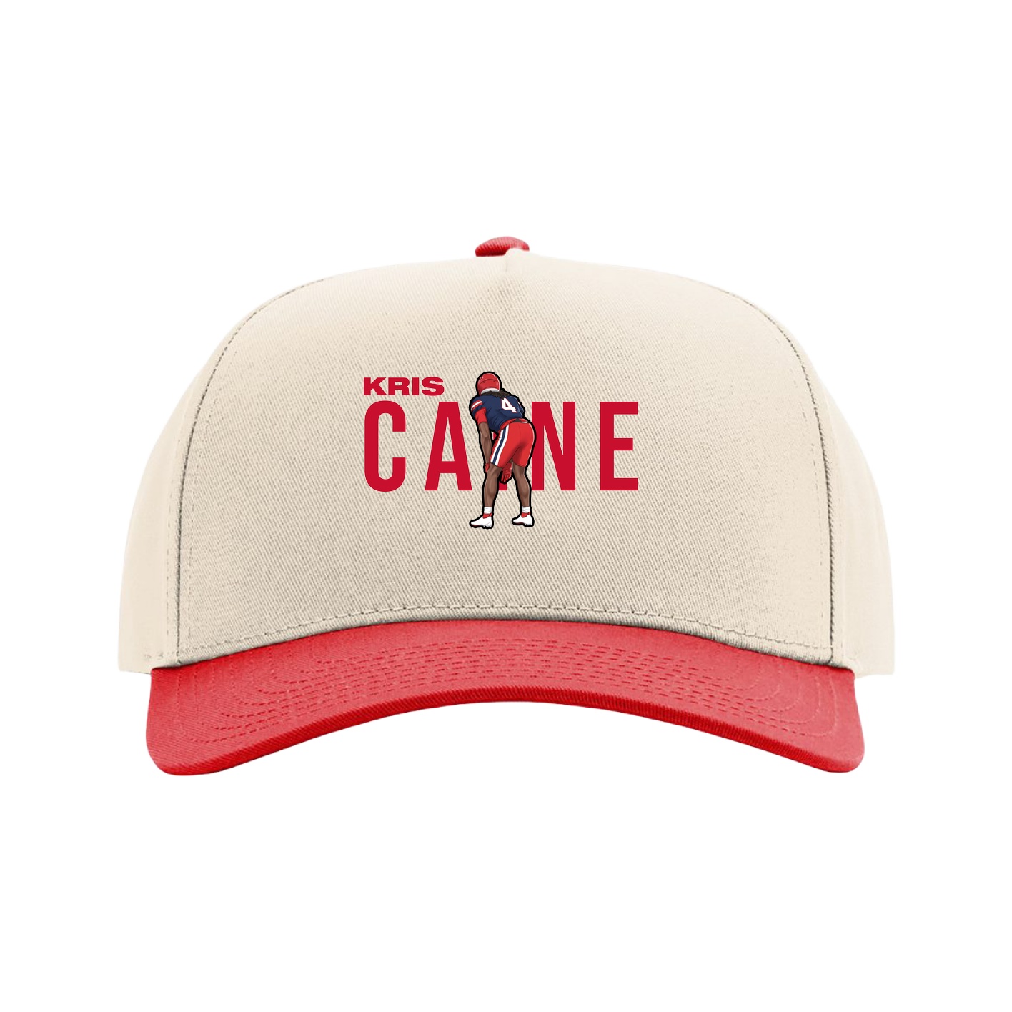 Full Fabric Five-Panel Champ Cap — Player Name in Cream/Red