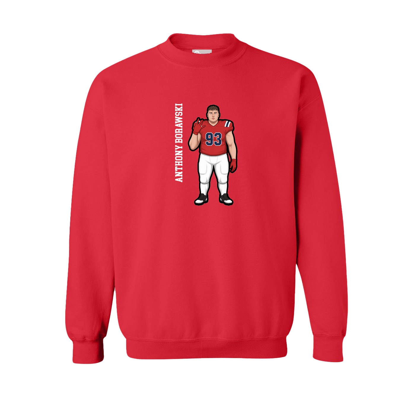 Fleece Crew — Name Vertical in Red