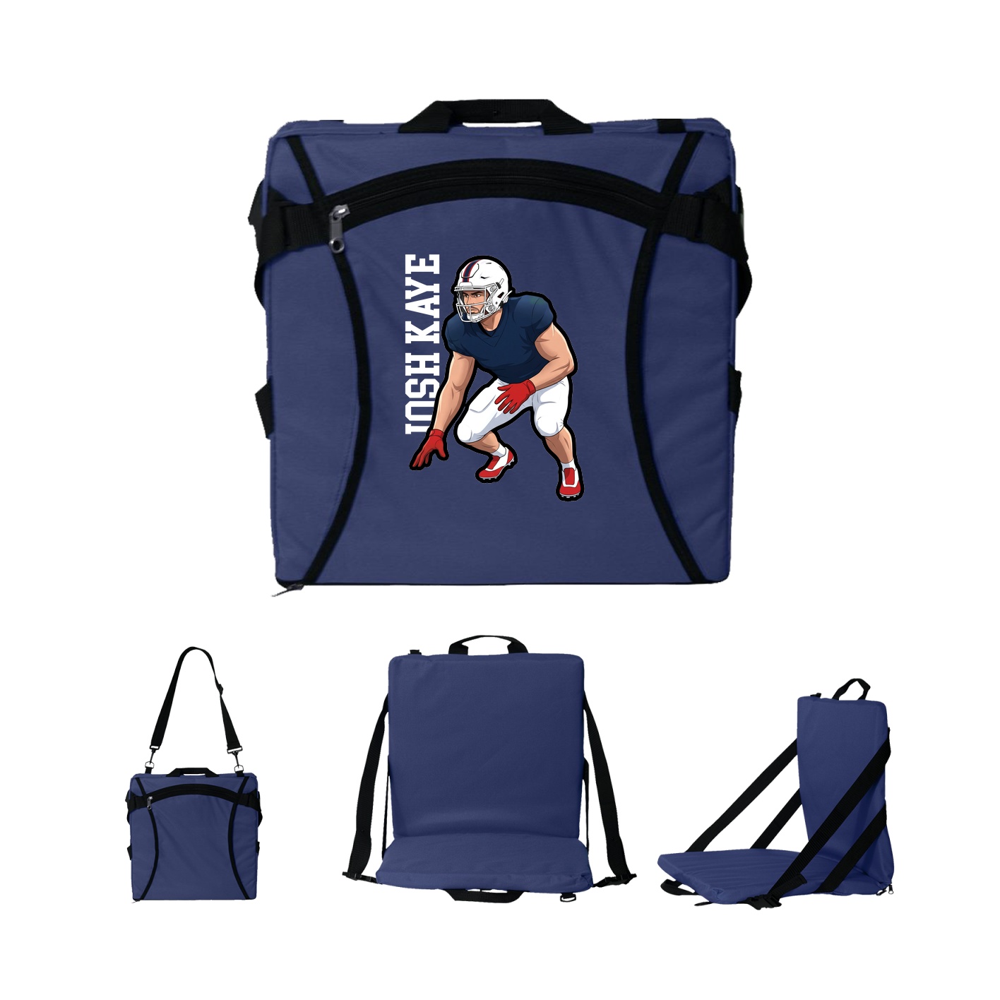 Folding Stadium Seat — Name Vertical in Navy
