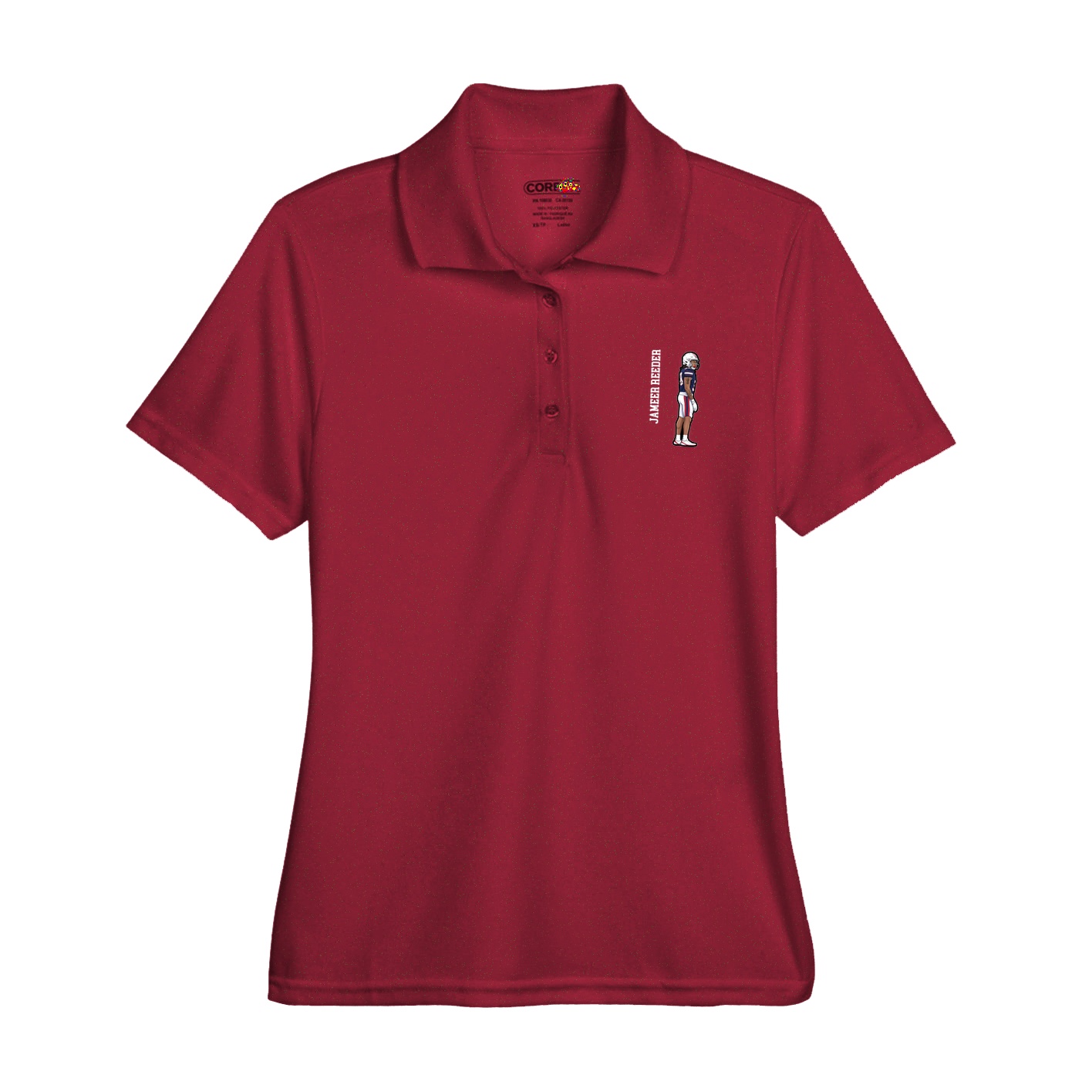 Womens Performance Polo — Name Vertical in Red