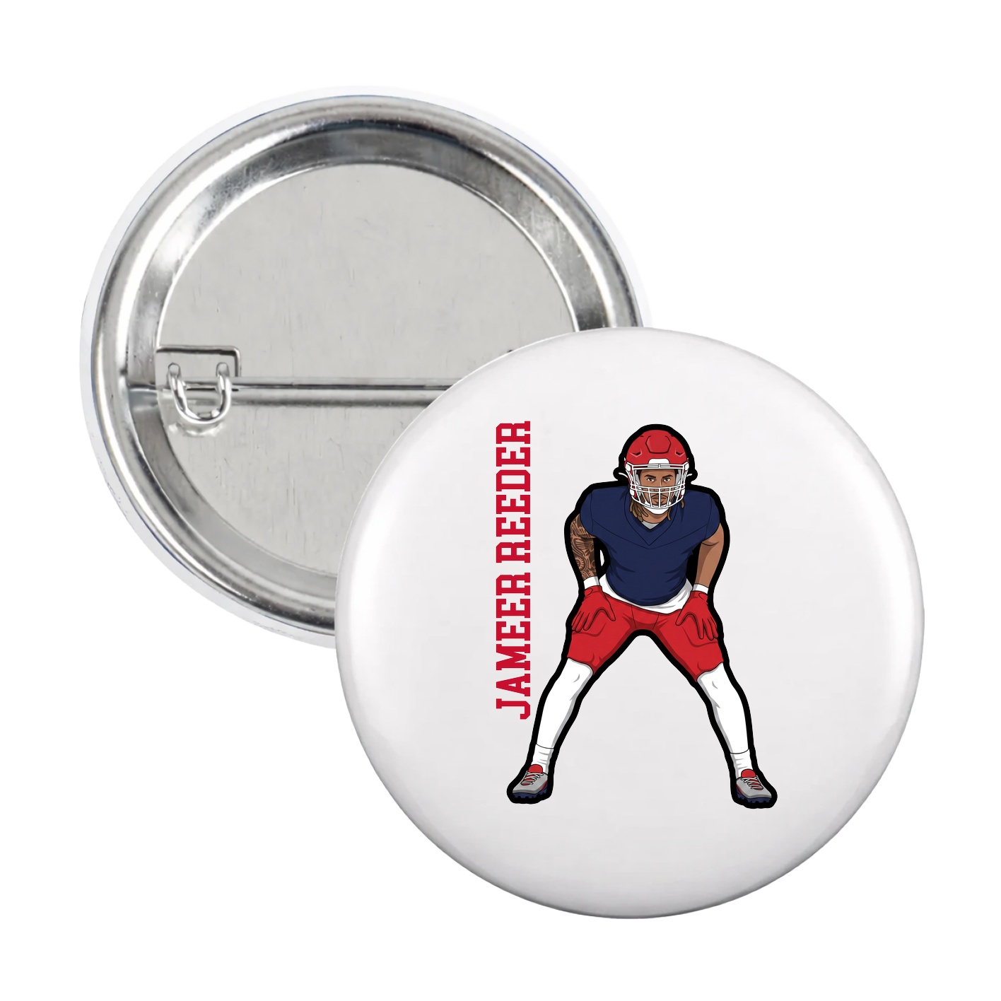 Game Day Button — Name Vertical in White