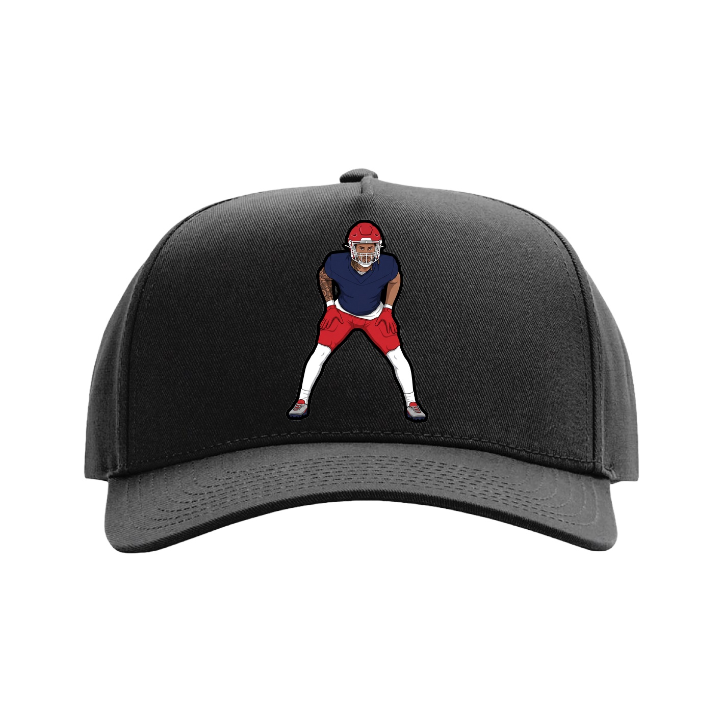 Full Fabric Five-Panel Champ Cap — Name Vertical in Black