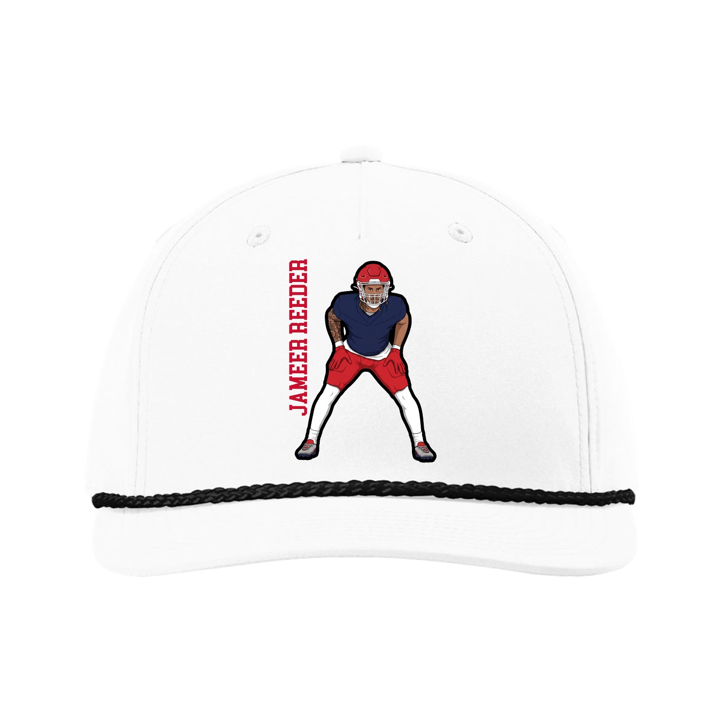 Five-Panel Classic Rope Cap — Name Vertical in White