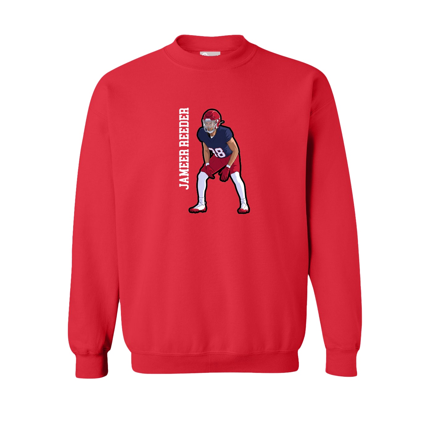 Fleece Crew — Name Vertical in Red