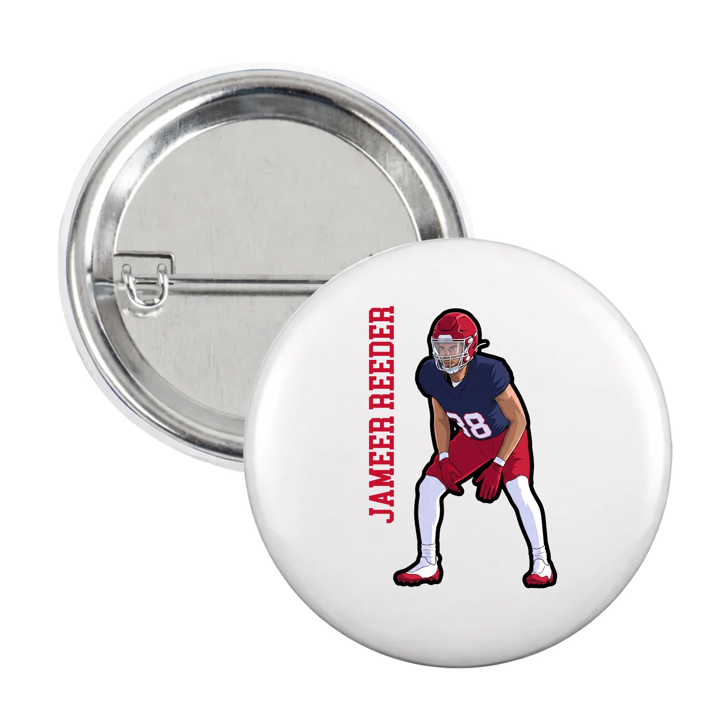 Game Day Button — Name Vertical in White