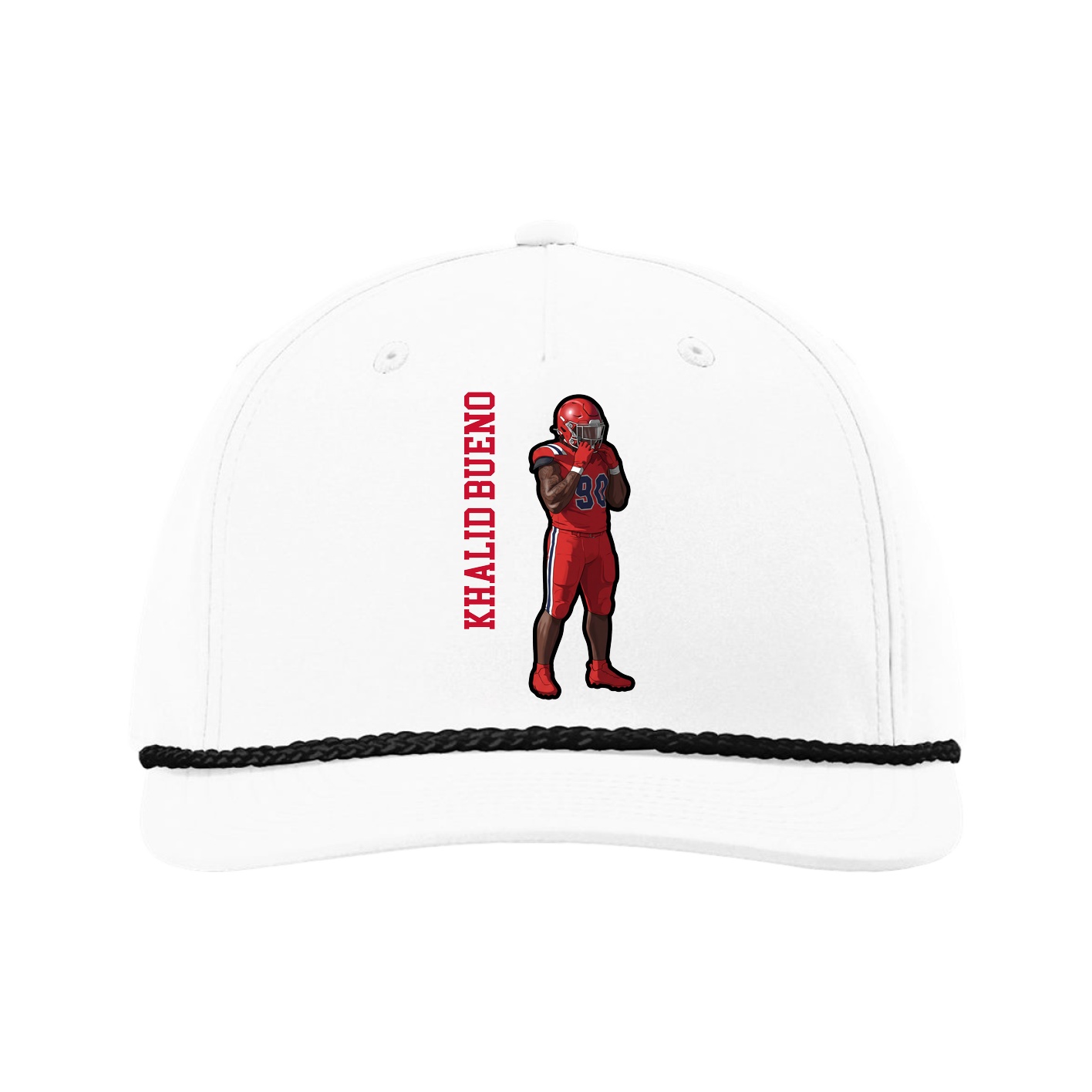 Five-Panel Classic Rope Cap — Name Vertical in White