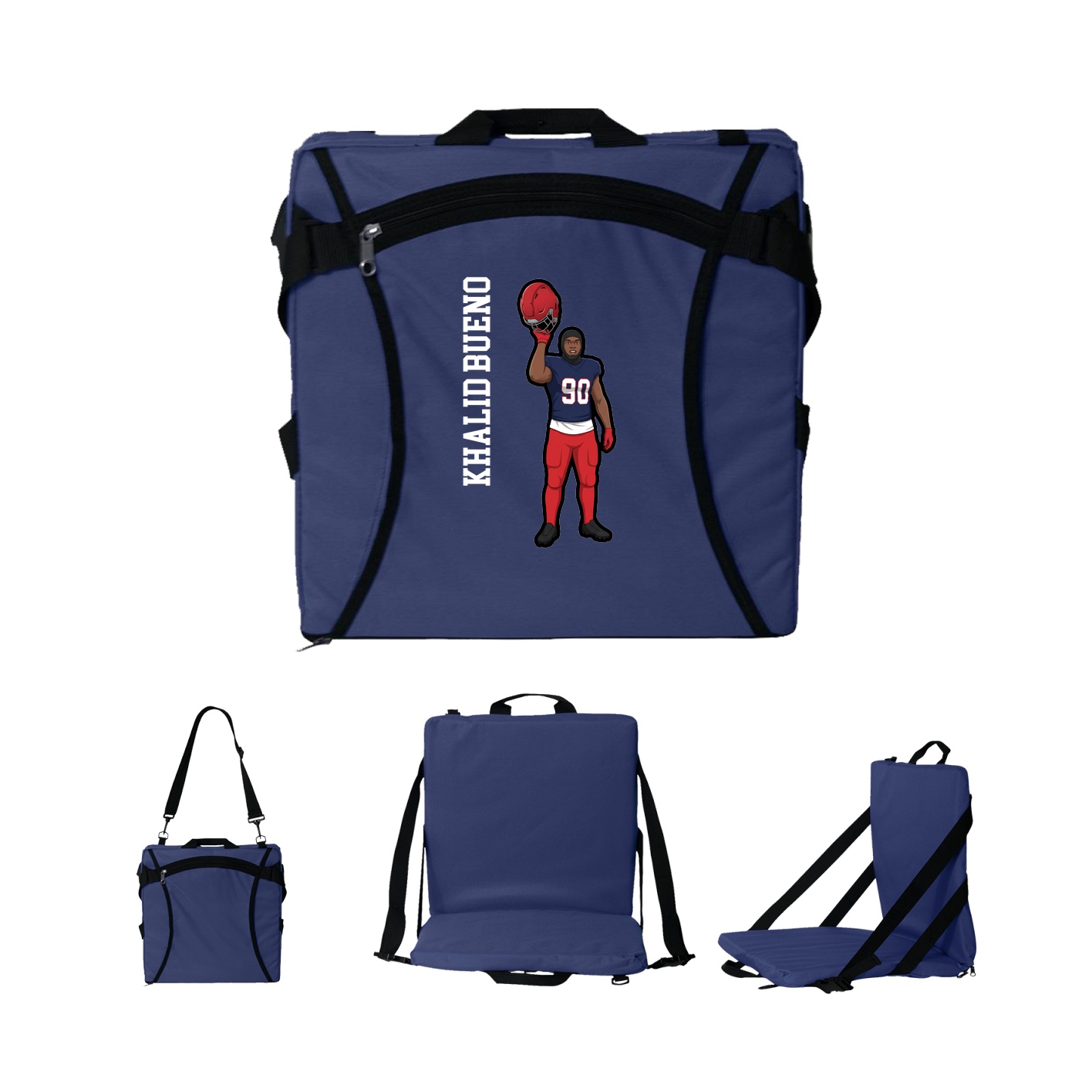 Folding Stadium Seat — Name Vertical in Navy