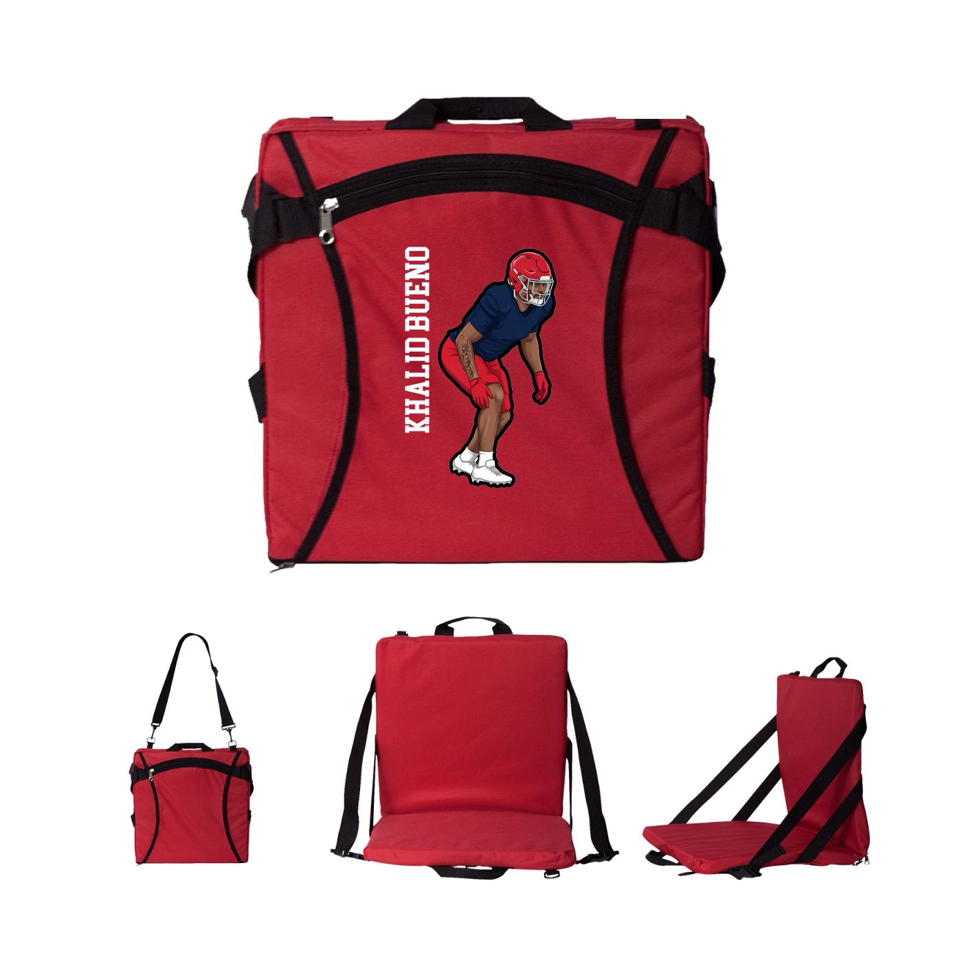 Folding Stadium Seat — Name Vertical in Red