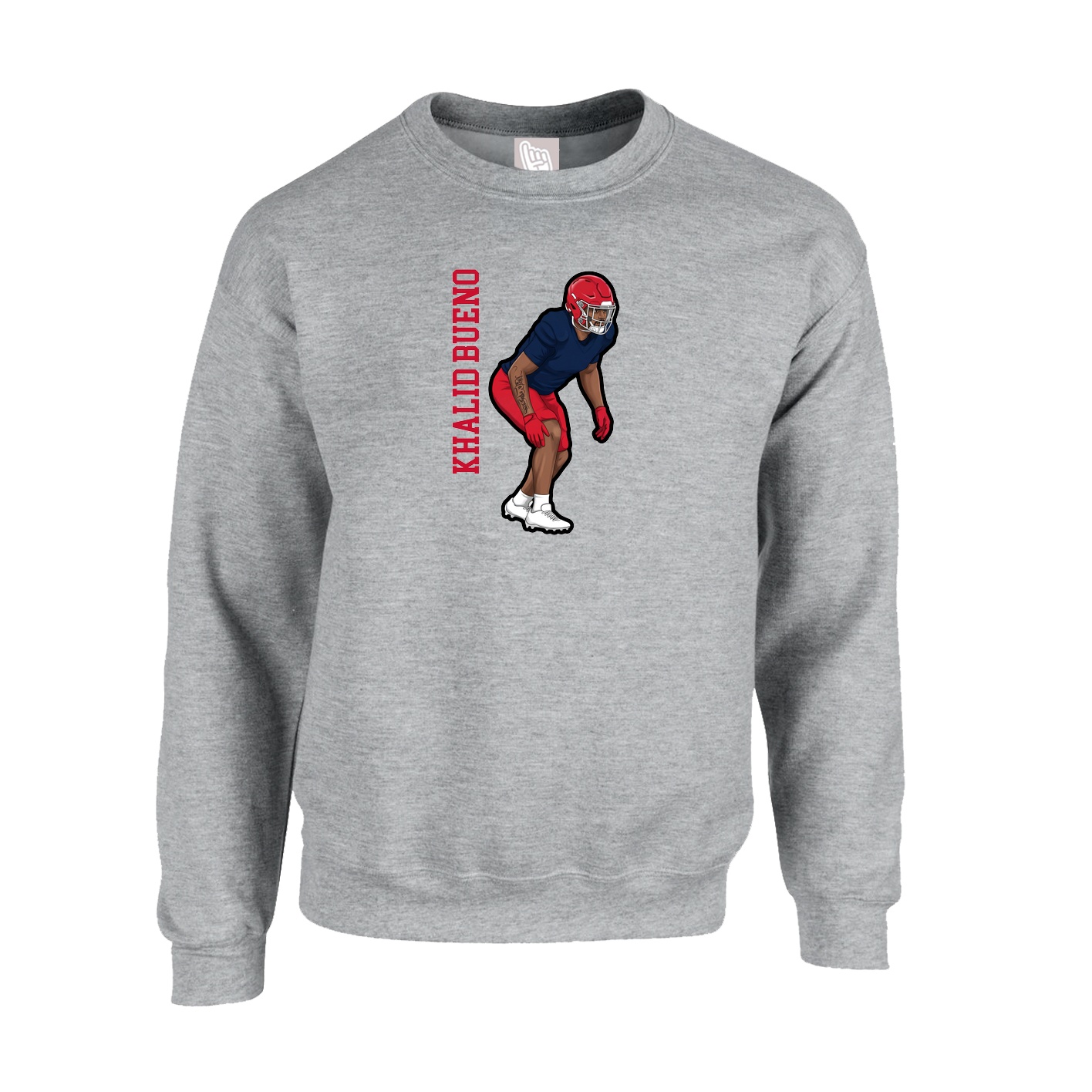 Fleece Crew — Name Vertical in Grey