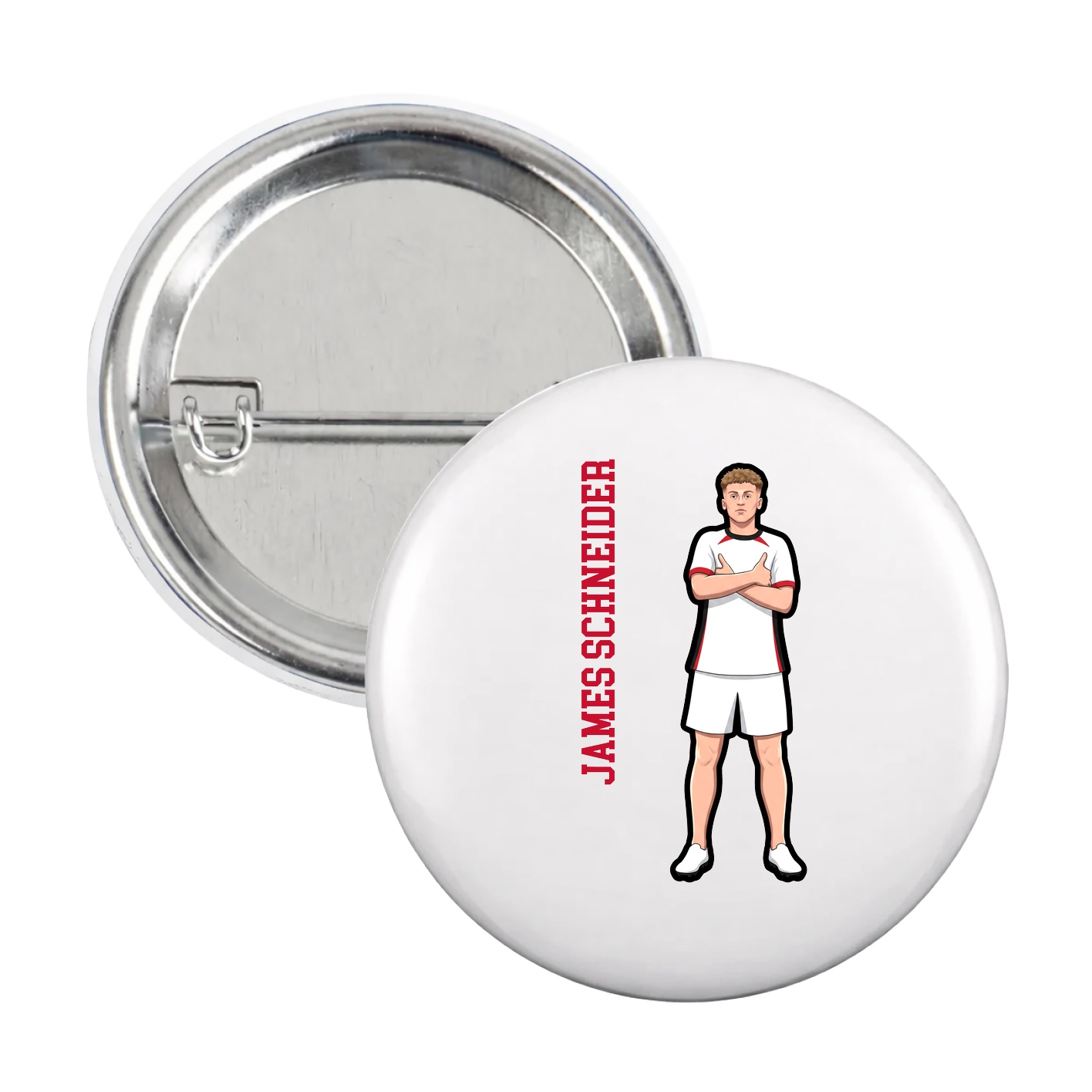 Game Day Button — Name Vertical in White