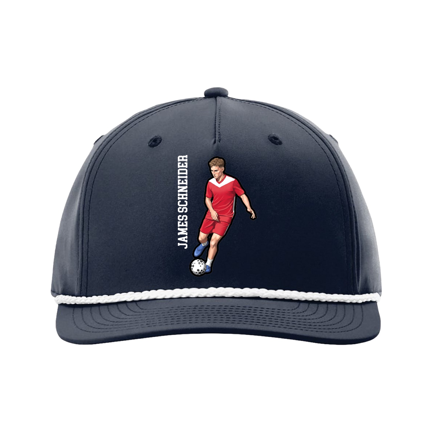 Five-Panel Classic Rope Cap — Name Vertical in Navy