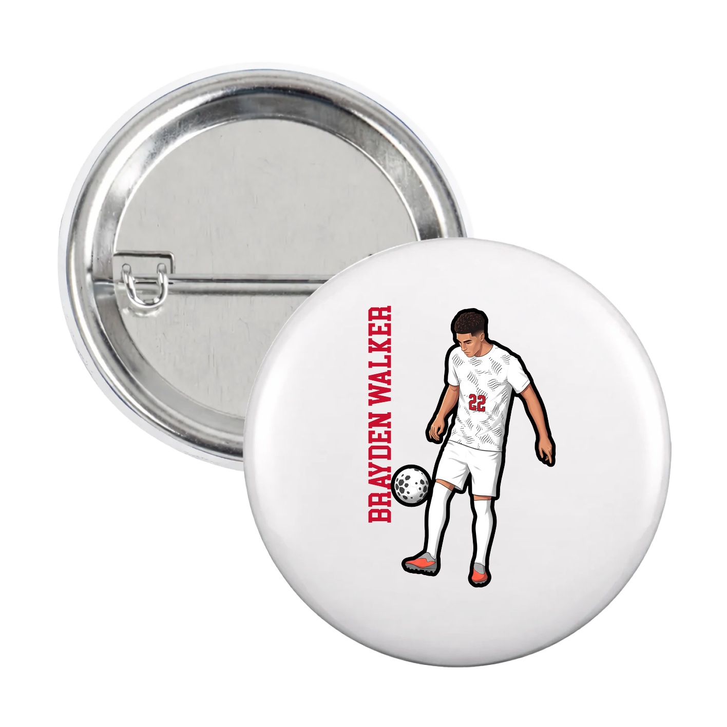 Game Day Button — Name Vertical in White